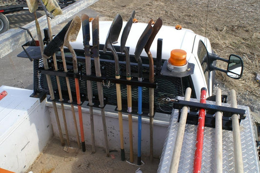LockJaw Heavy Duty Steel 4 Hole Shovel Holder for Truck Beds - 4 Slot Garden Tool Storage for Long-Handled Tools - Commercial Grade Truck Accessories for Trailers and Garages (One Clamp & Bracket)