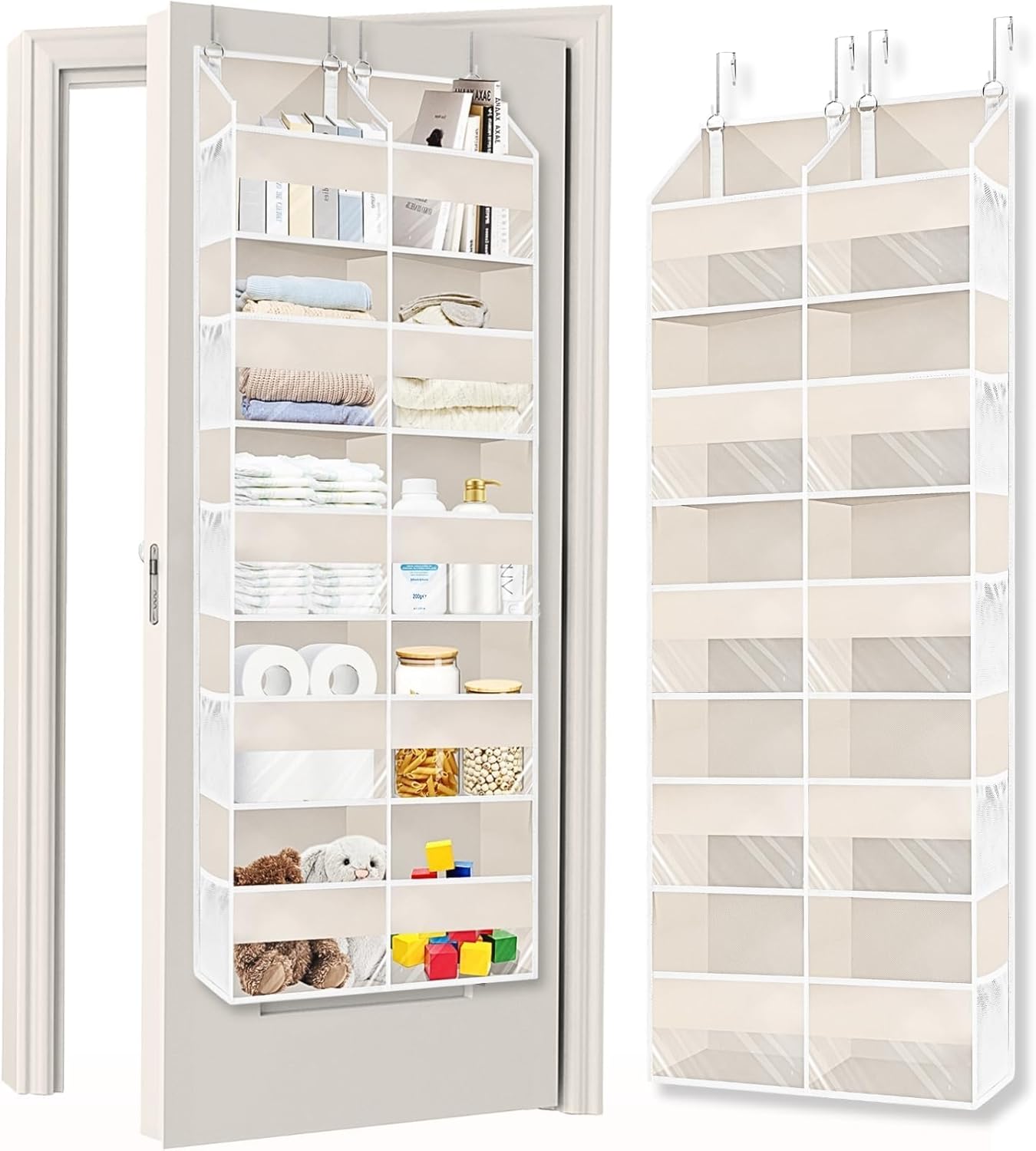 Ofiray-home Over the Door Organizer 5 Tiers,Extra Large Behind Door Storage of 10 Compartments,80 lbs Weight Capacity Over the Door Storage, Door Hanging Organizer for Closet, Diaper Organizer, Beige