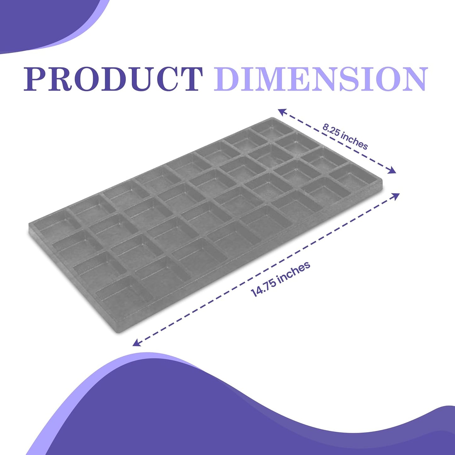 Novel Box 5 Pack 32-Slot Gray Liner Jewelry Storage Tray Inserts 14.75x8.25x1 Inches - Jewelry Organizer Pad for Drawers & Store Displays - Jewelry Display Pads for Rings Earrings & Pendants