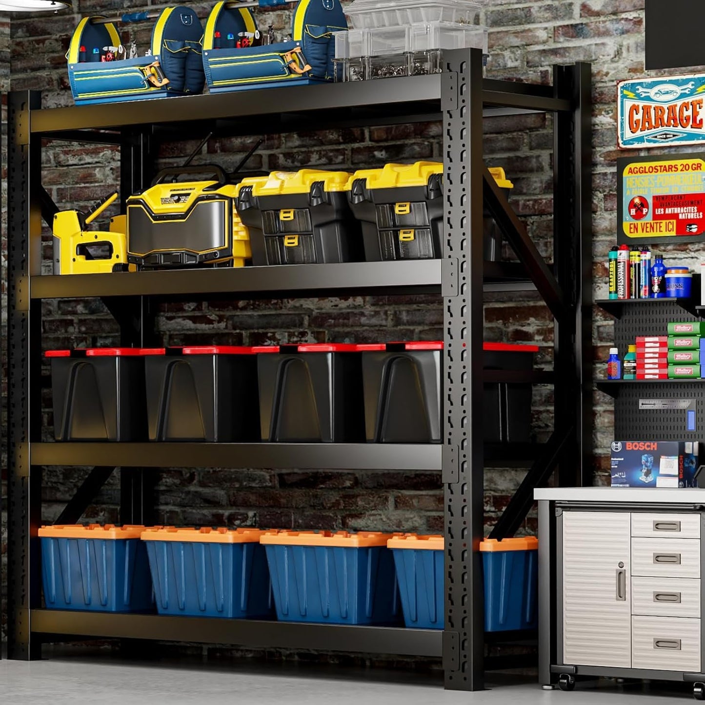 3000LBS Heavy-Duty Garage Shelving, 59" W Metal Shelves, 4-Tier Adjustable Garage Shelving Units, Storage Racks for Warehouse, Workshop