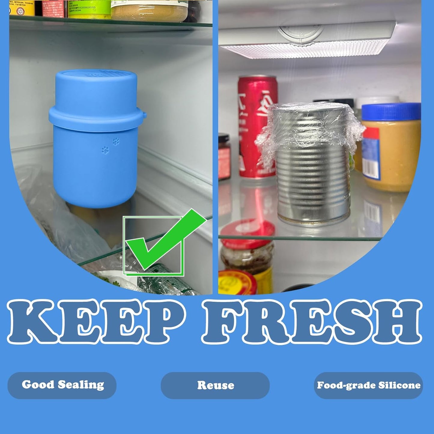 Original Canned Dog Food Storage Container | Silicone Can Cover Pet Food Sealer | BPA Free, Airtight, Dishwasher & Freezer Safe (Blue)