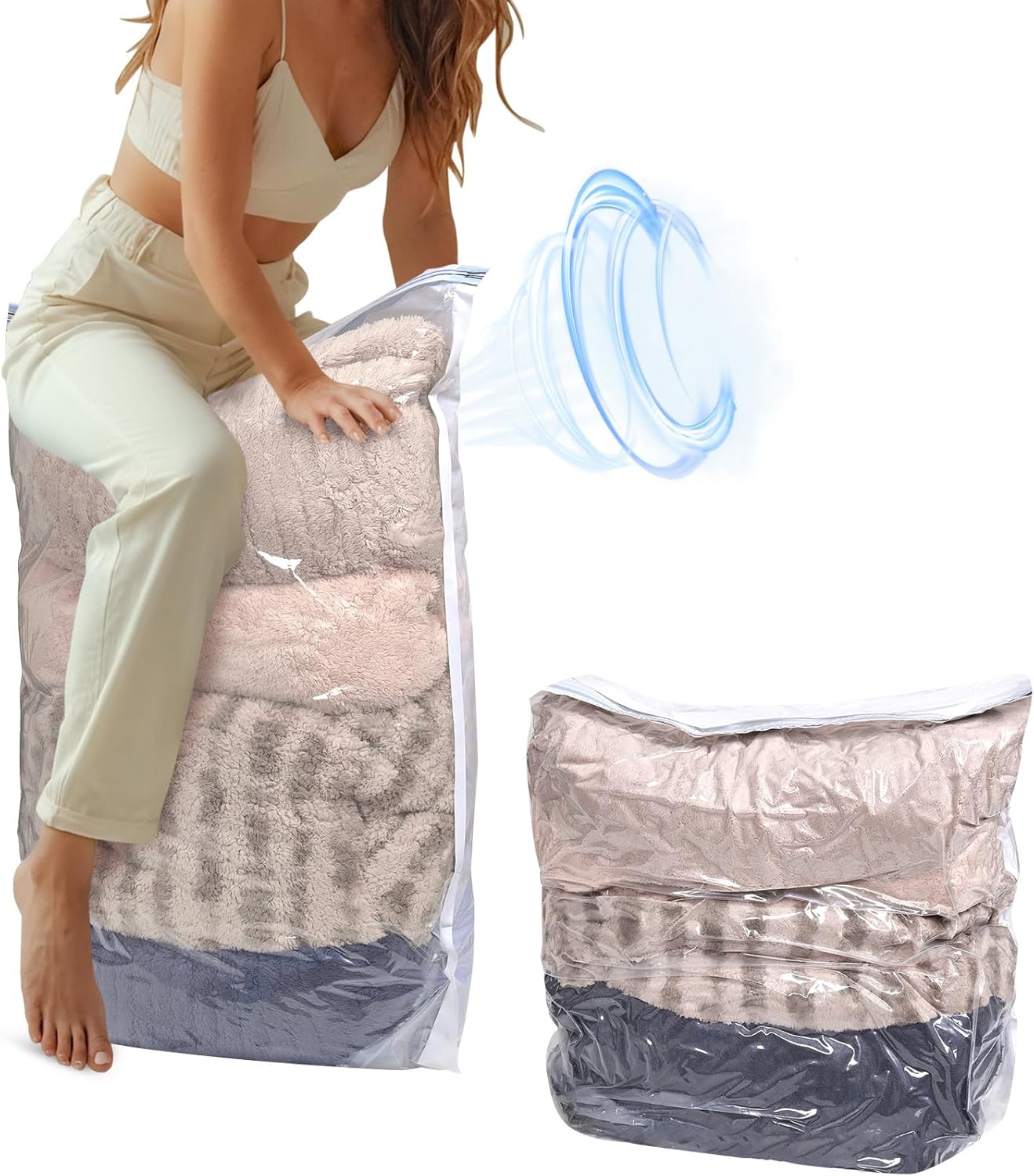 4 Pack Combo Thickened Cube Vacuum Seal Storage Bags, Space Saver Compression Storage Bags for Clothing Comforters Pillows Blankets, No Pump Needed