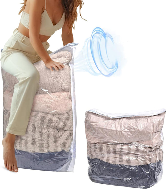 4 Pack Combo Thickened Cube Vacuum Seal Storage Bags, Space Saver Compression Storage Bags for Clothing Comforters Pillows Blankets, No Pump Needed