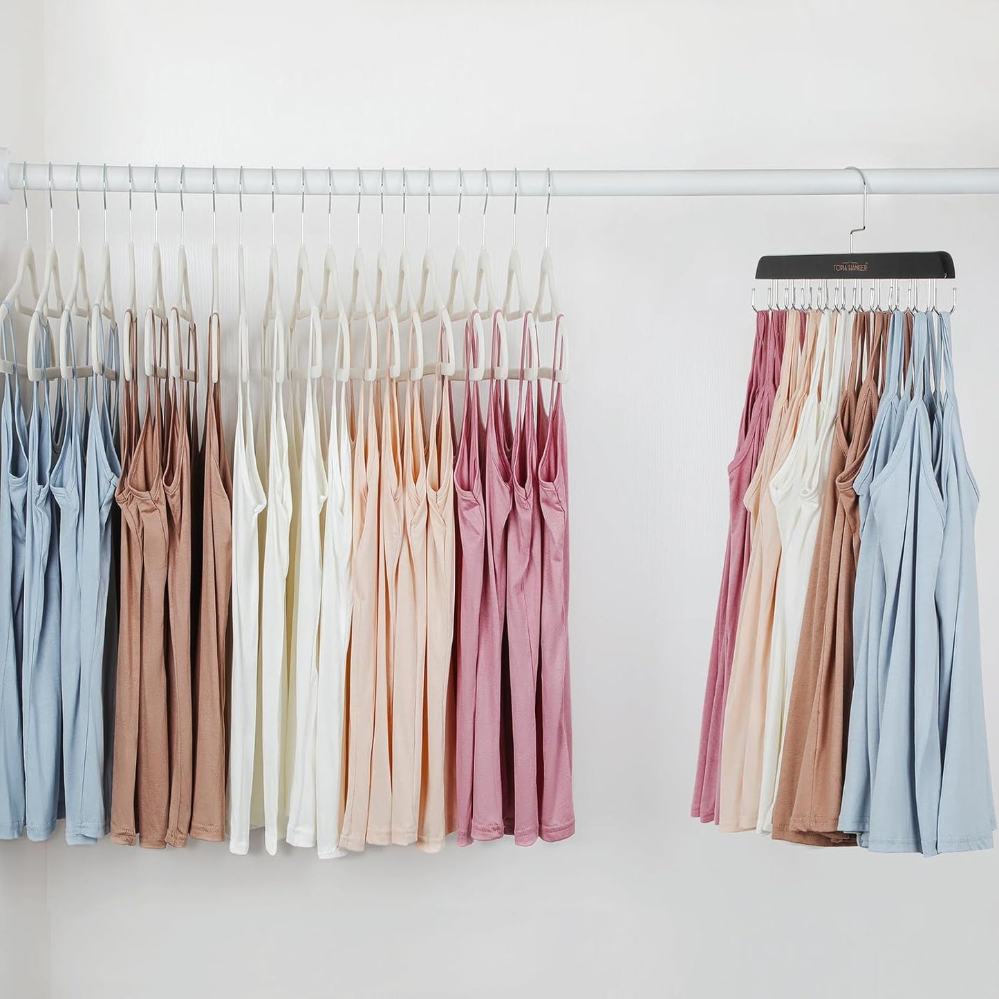 TOPIA HANGER Bra Hanger for Closet, 2 Pack Tank Top Hangers 40 Hooks Capacity Foldable Wood Space Saving Hangers Closet Organizer for Tank Top, Bra, Scarf, Belt, Tie etc - CT46B-2