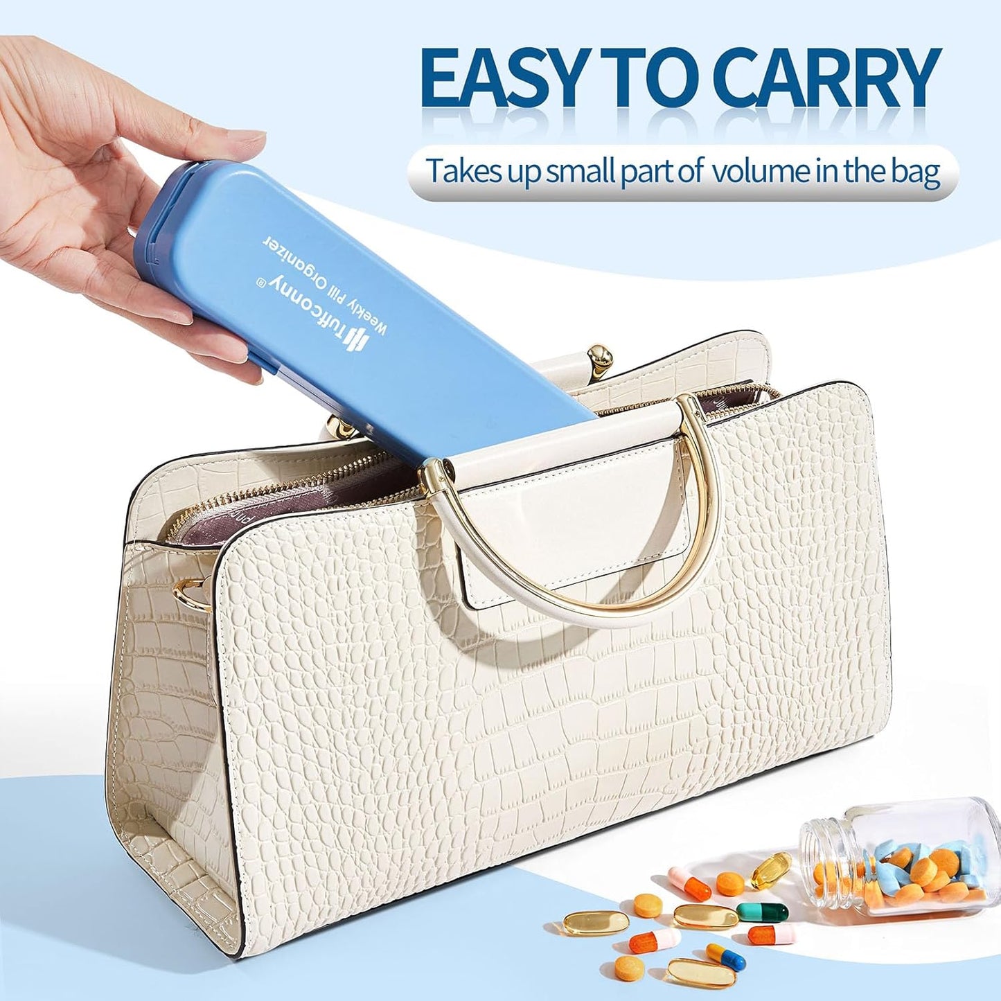 Weekly Pill Organizer - Travel Medicine Organizer, Pill Boxes and Organizer 2 Times a Day, 7 Day Pretty Pill Case, Pill Holder for Vitamins, Medicines and Tablets (Turquoise Blue)