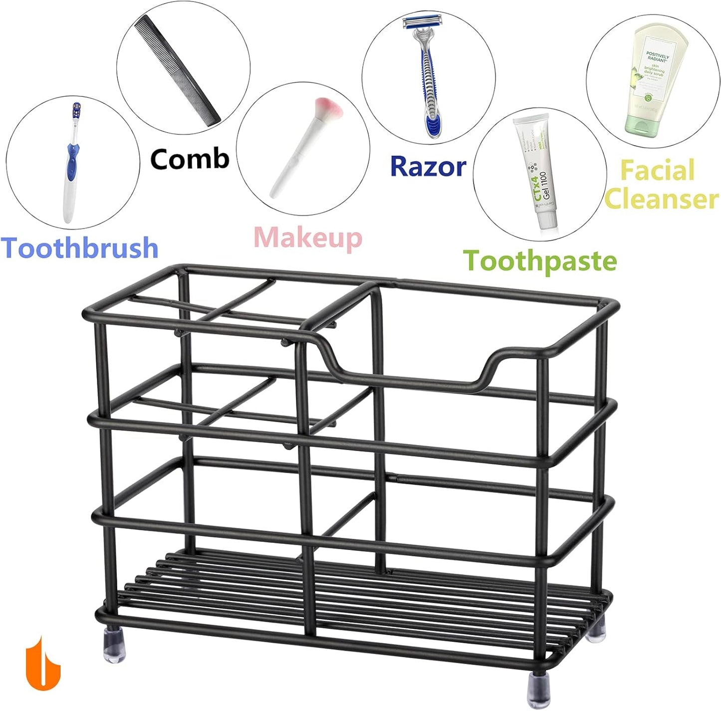 Urbanstrive 304 Stainless Steel Bathroom Toothbrush Holder Toothpaste Holder Stand Bathroom Accessories Organizer (Black, Small)