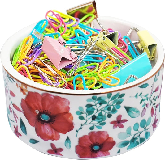 Ceramic Paper Clip Holders Paperclips Holder Dispenser Cute Clips Organizer for Desk Binder Clip Bowl Bobby Pin Hair Clip Holder Gift for Office (Purple Red)