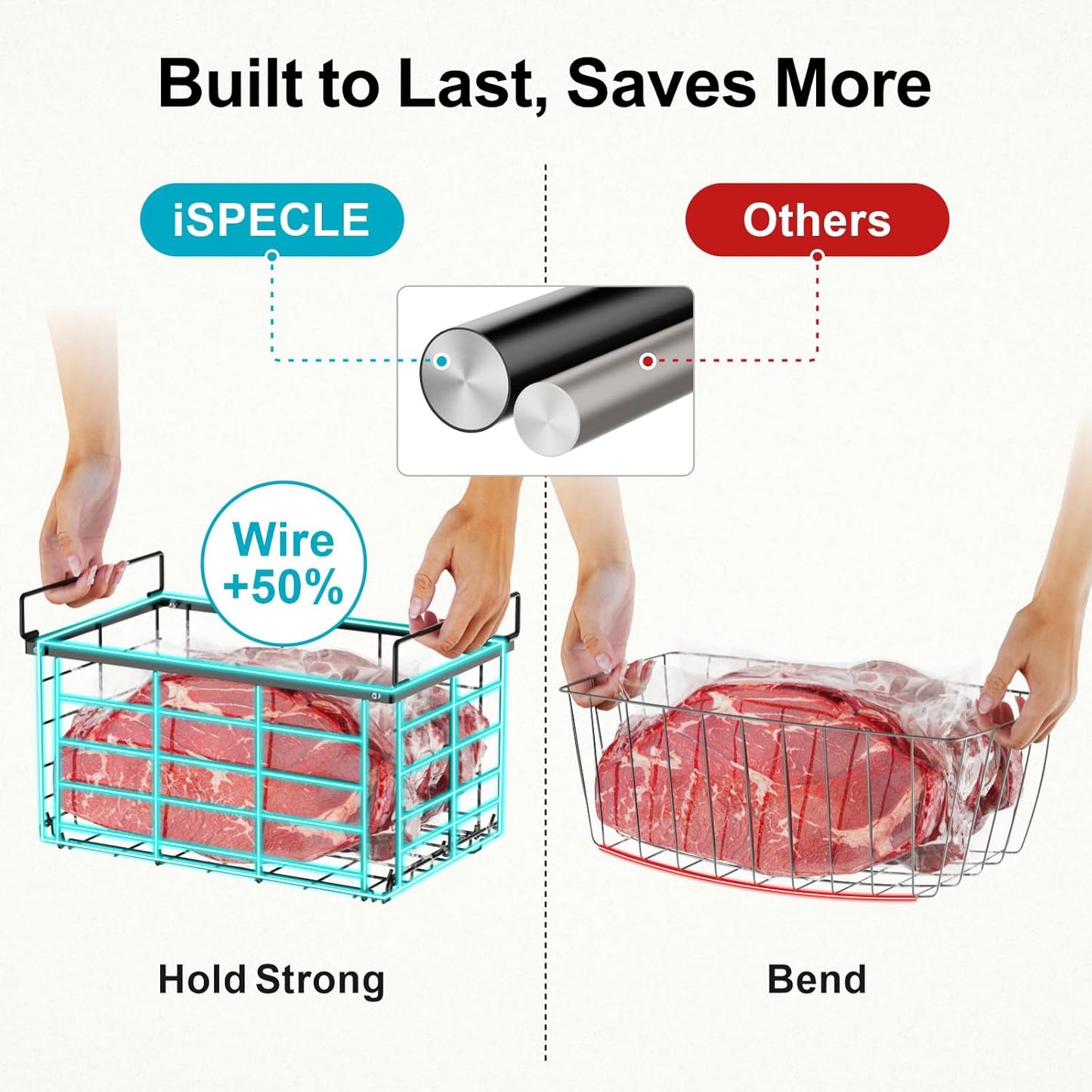 iSPECLE Freezer Organizer Bins - 3 Pack Large Deep Freezer Organizer Bins for 5 to 7 Cu.Ft Chest Freezer, Stackable Easy Access Food No More Digging, Sturdy Metal Wire Basket Not Scratch Bottom, Black