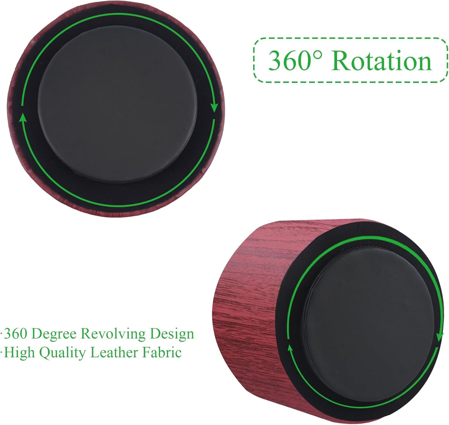 Round Leather Art Supply Organizer,Remote Control Holder,360 Degree Spinning,Multi-Functional Pencil Holder,4 Compartments Desktop Stationary Organizer(1-Thin Wood Red Brown)