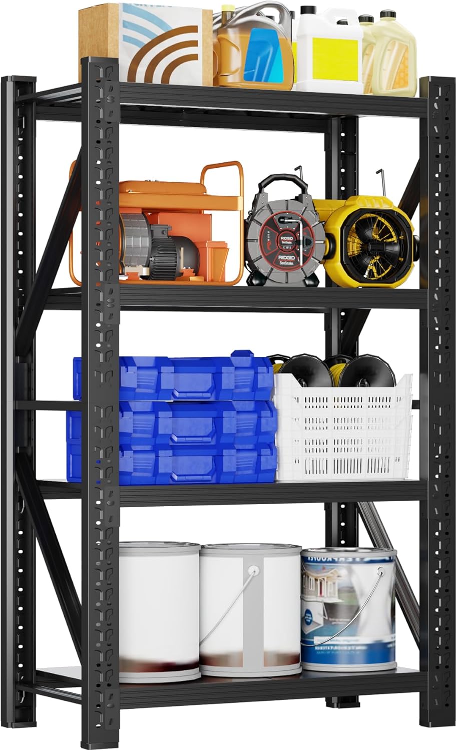 3000LBS Garage Shelving 32" W Garage Shelving Heavy Duty 4-Tier Metal Storage Shelves Adjustable Shelf Unit Storage Rack for Basement Supermarket Warehouse 32" W x 20" D x 78" H Black
