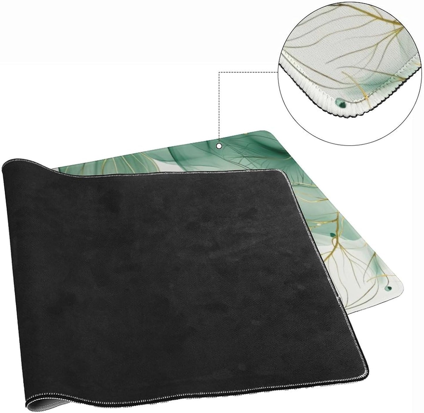 Watercolor Green Leaves Large Mouse Pad, Vintage Aesthetic Gaming Desk Mat, XXL Keyboard Desk Pad Mat for Desktop, 35.4"x15.7" Non-Slip Base Big Mousepad with Stitched Edges