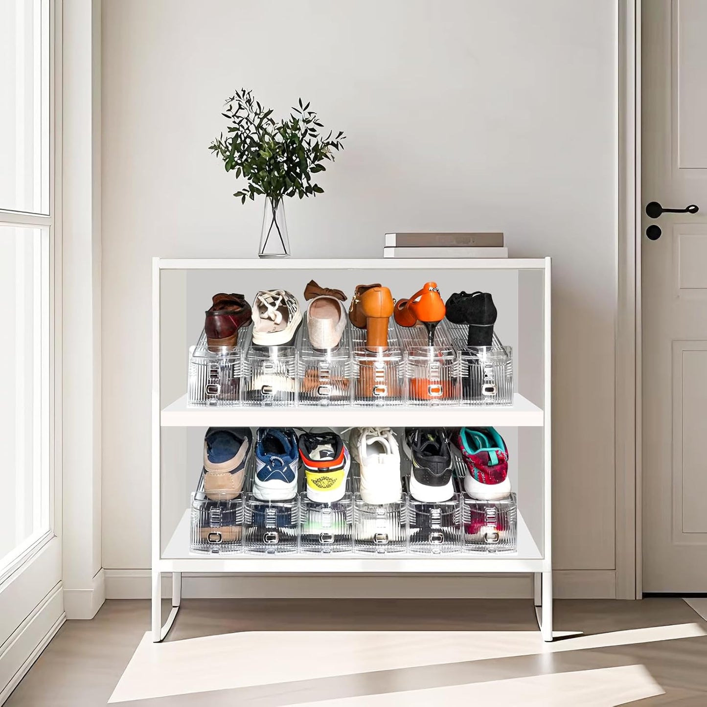 Shoe Slots Organizer, 20PCS Adjustable Double Layer Stack Shoe Rack, 50% Space-Saving Storage Rack Holder, Transparent