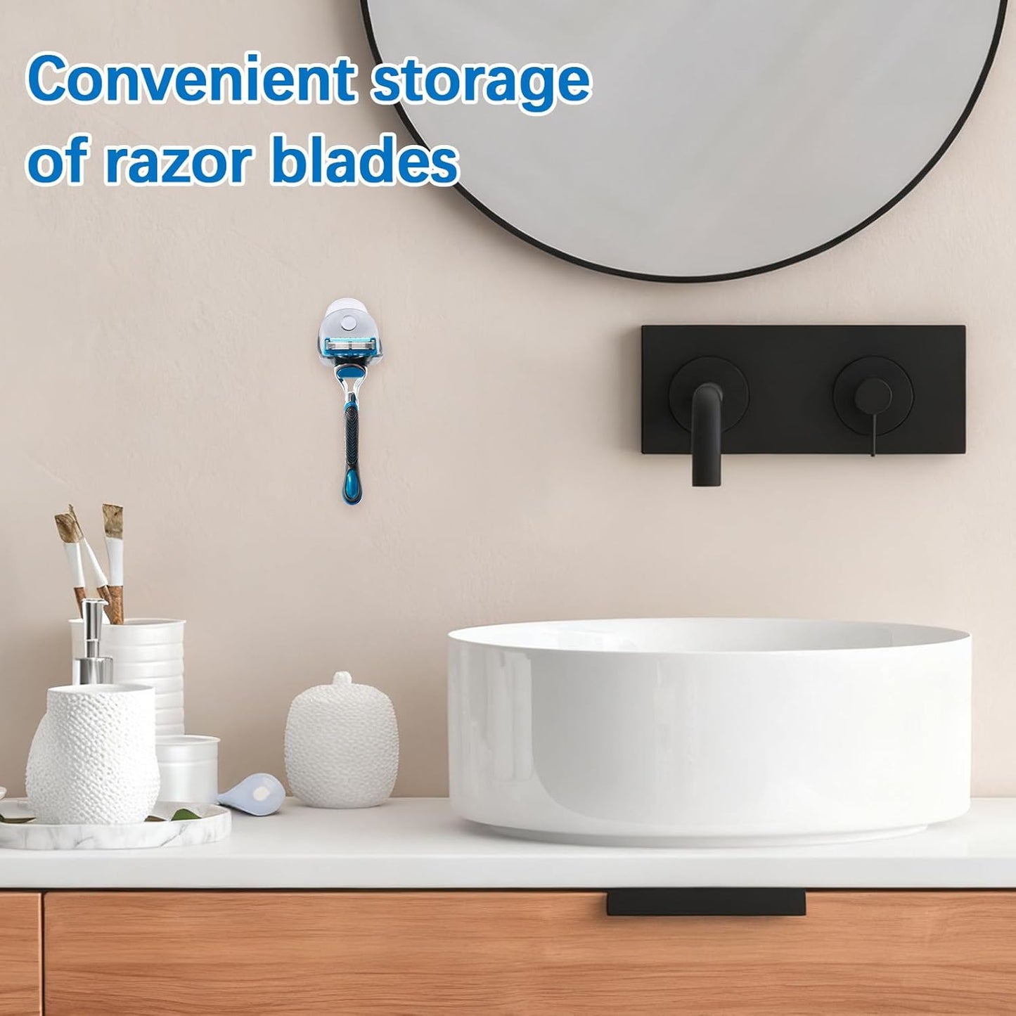 4PCS Acrylic Razor Wall Mount Holder, Suction Cup Razor Hooks Shelf Organizer No-Drill Storage Hangers for Razors, Towels, Keys, Bath Ball (Grey)