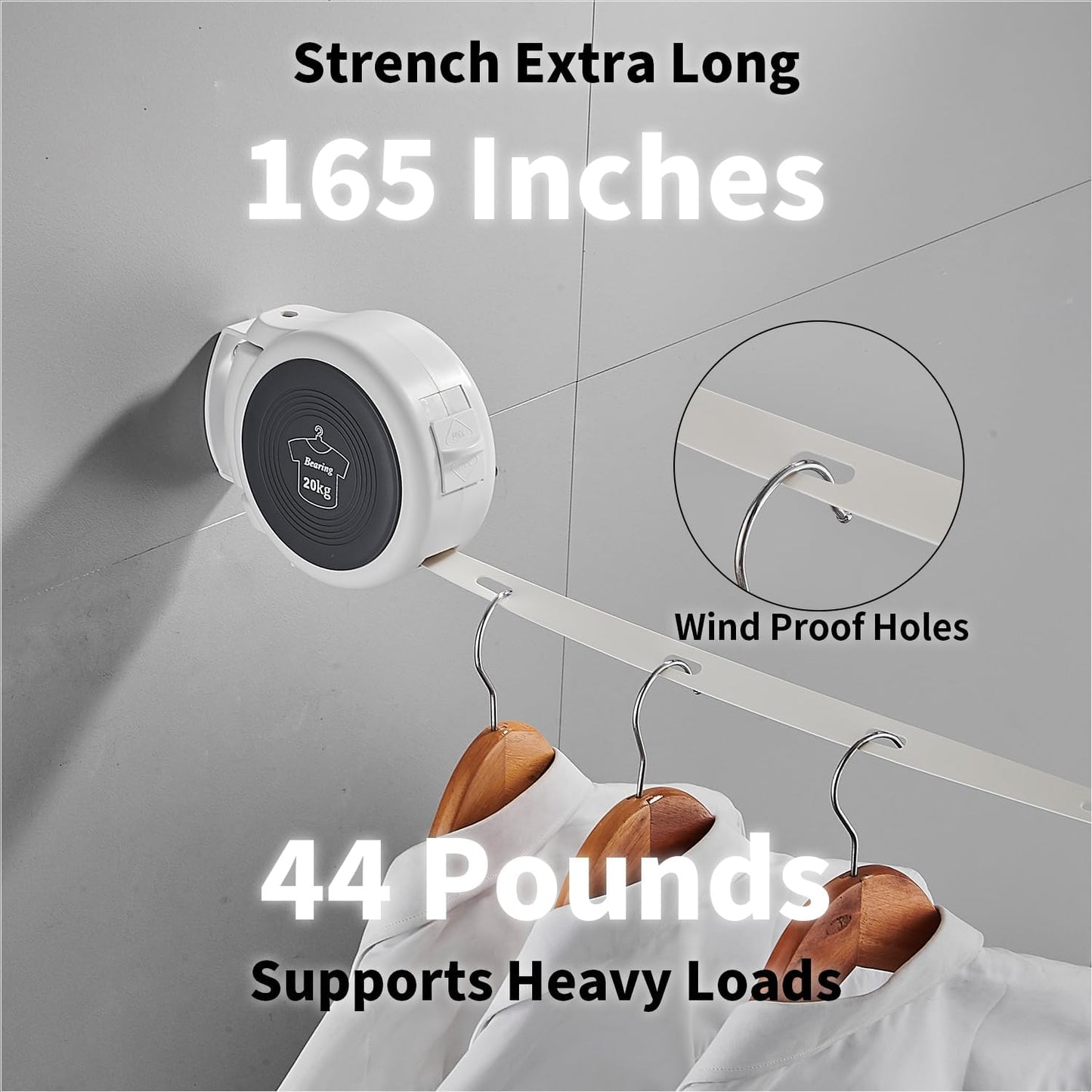 Retractable Clothesline Indoor Outdoor Clothesline - Laundry Line - Clothing Line - Heavy Duty Wall Mounted Windproof Non Slip Space Saving RV Clothes Drying Rack