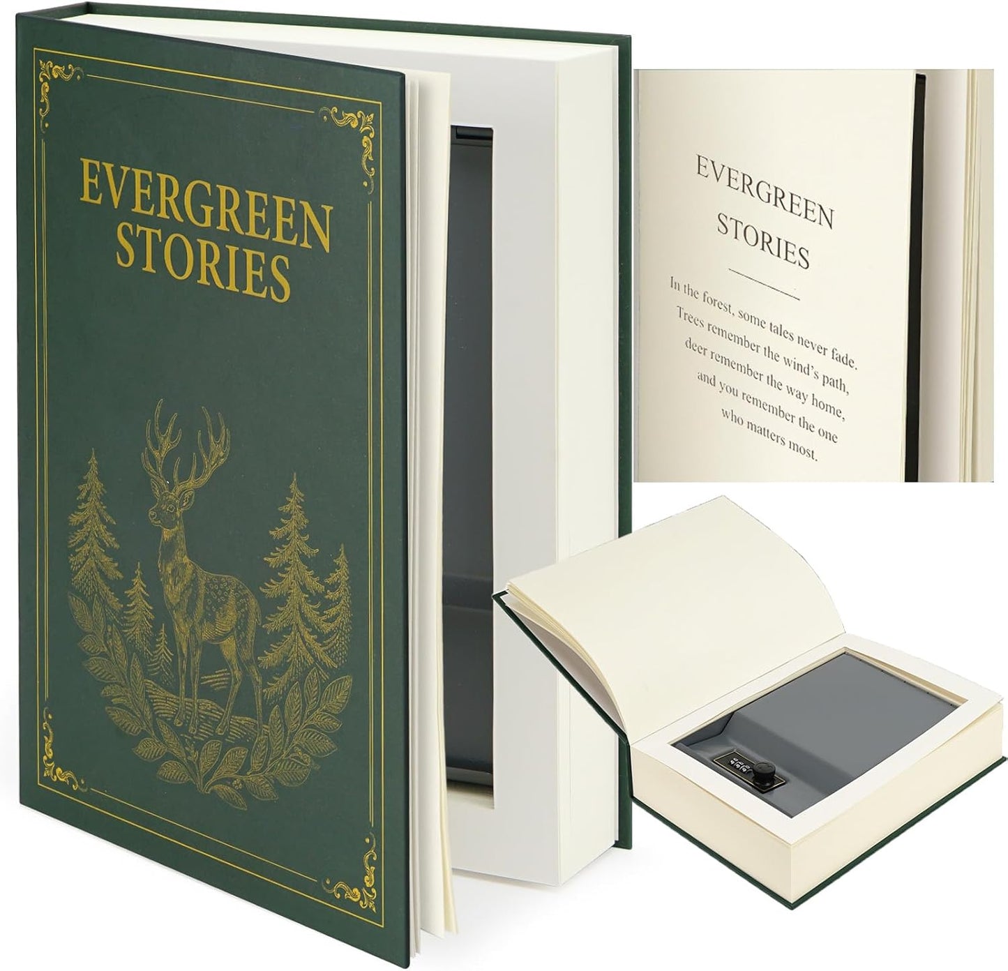Large Decorative Book Safe with Combination Lock, 10.82"×7.67"×1.77" Hidden Storage Diversion Box for Cash, Phone, Passport, Valuables – Home Office Bookshelf, Evergreen Stories