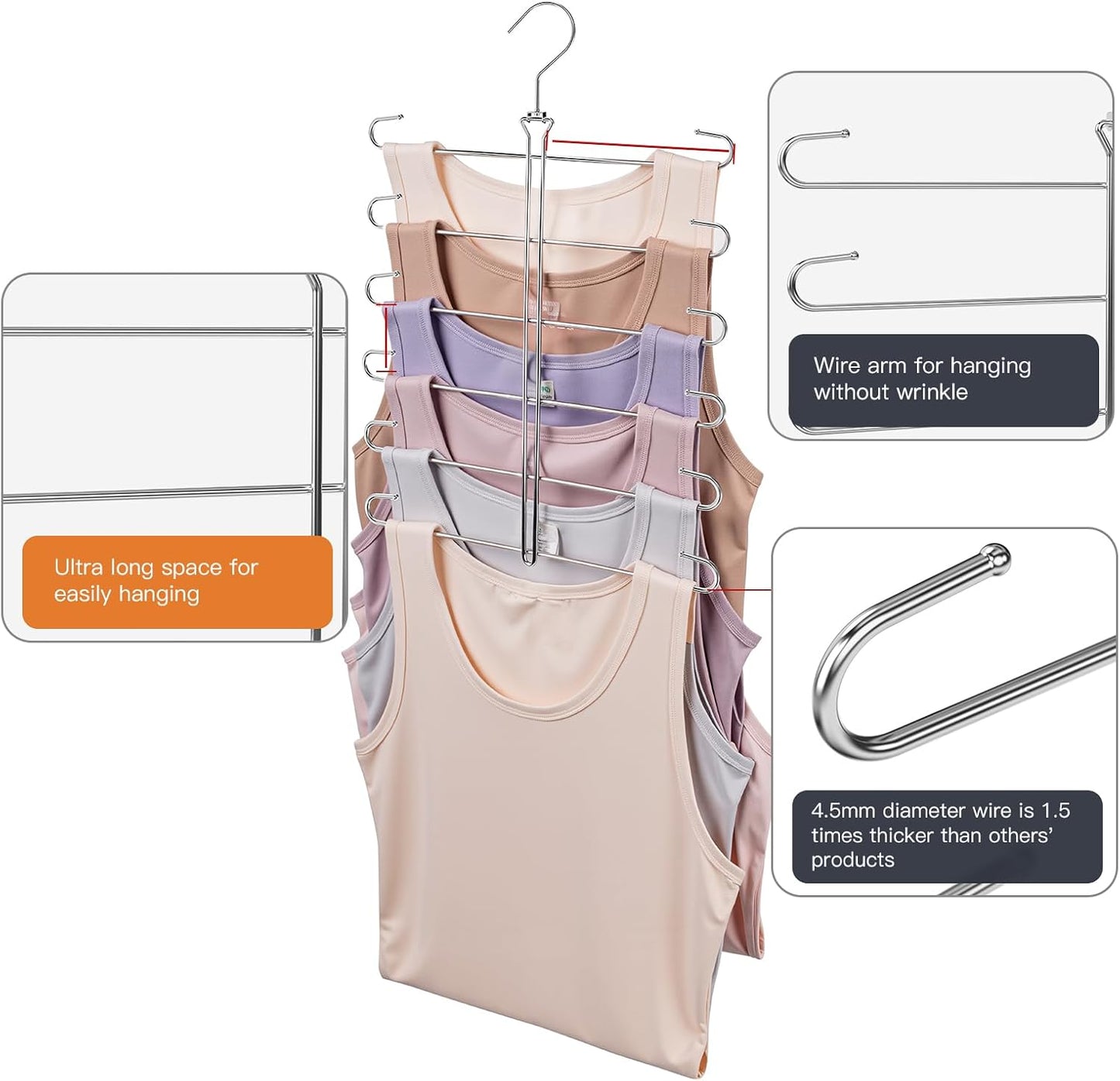 Tank Top Hanger 2 Pack Bra Hangers for Closet Organizer,6 Tiers Metal Space Saving Hanger with 360 Degree Hook,Mult Function Closet Organization for Vest,Tank TOP,Yoga Pants,Scarves