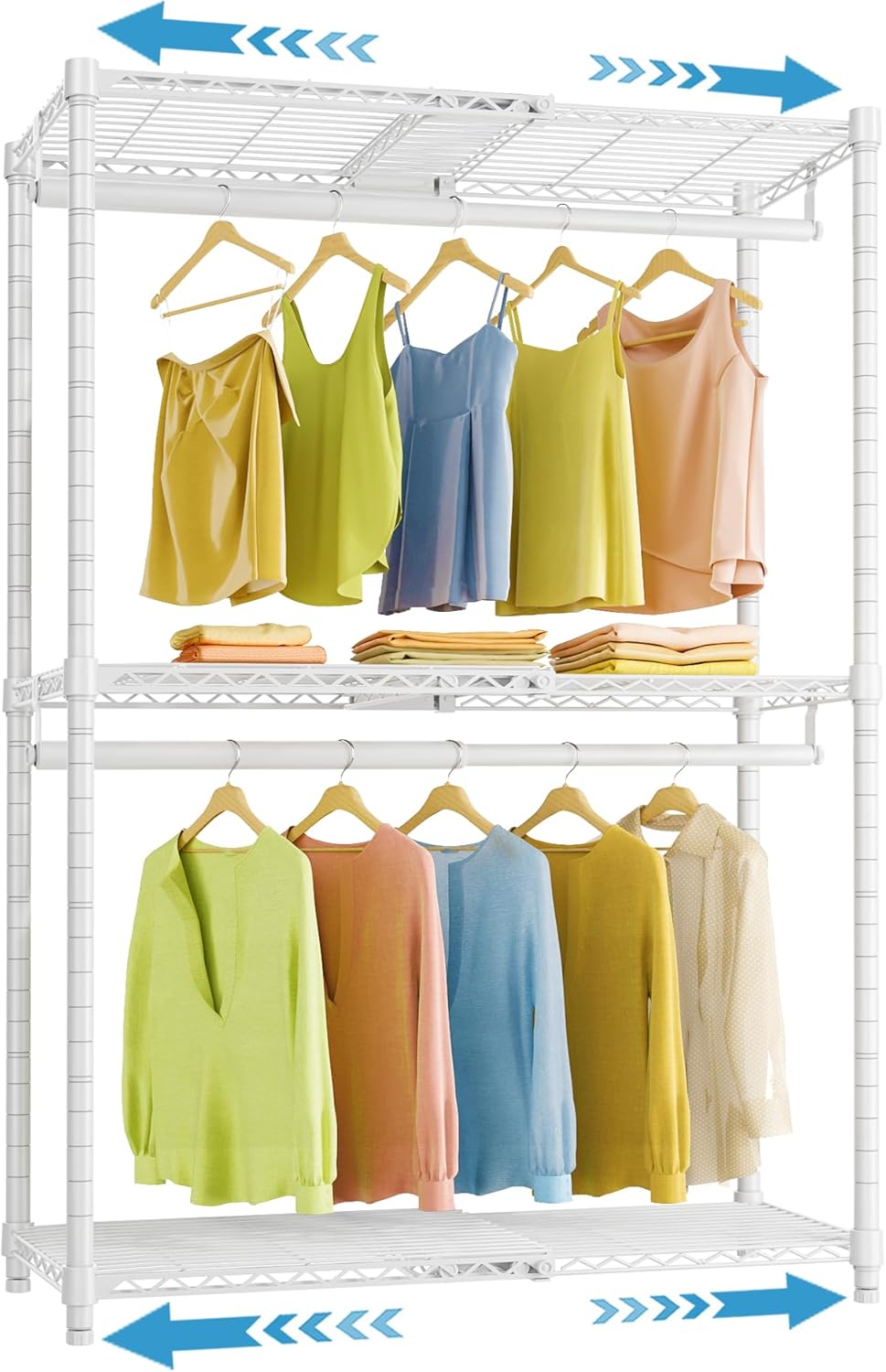 VIPEK X1 Expandable Clothes Rack Heavy Duty Adjustable from 2' to 3'5" with Flexible Shelves and Hanger Rods Metal Garment Racks Portable Closet Rack Clothing Racks for Hanging Clothes, White
