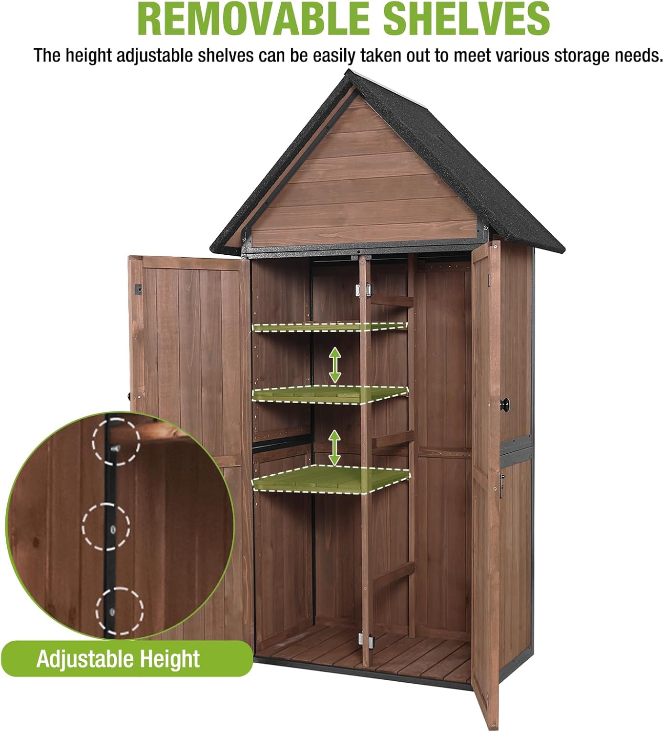 Outdoor Storage Shed with Metal Frame,Garden Storage with Adjustable Shelfs,Wooden House for Backyard, Patio, Poolside