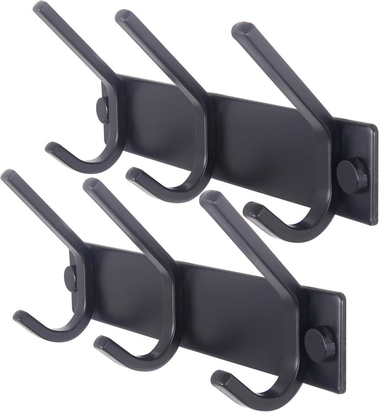WEBI Coat Rack Wall Mounted,3 Coat Hooks for Hanging Coats,Heavy Duty Metal Hook Rack Hook Rail Coat Hanger Wall Coat Rack with Hooks for Clothes Entryway Jacket,Black,2 Packs