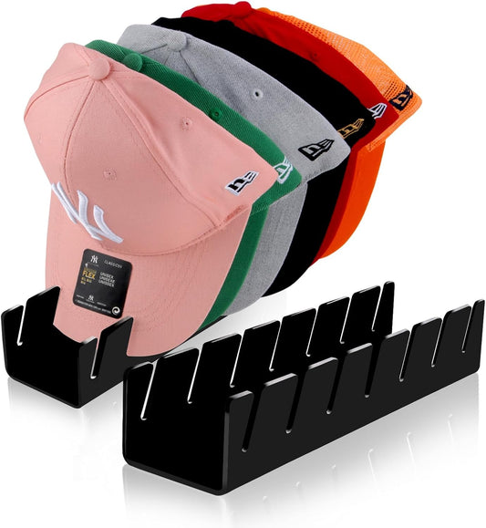 Hat Stand for Baseball Caps, 2 Pack No Install Acrylic Hat Organizer for 14 Baseball Caps Storage Organizer, Hat Racks Hat Holder Display and Organization for Closet, Bedroom, Dresser (Black-2Pack)