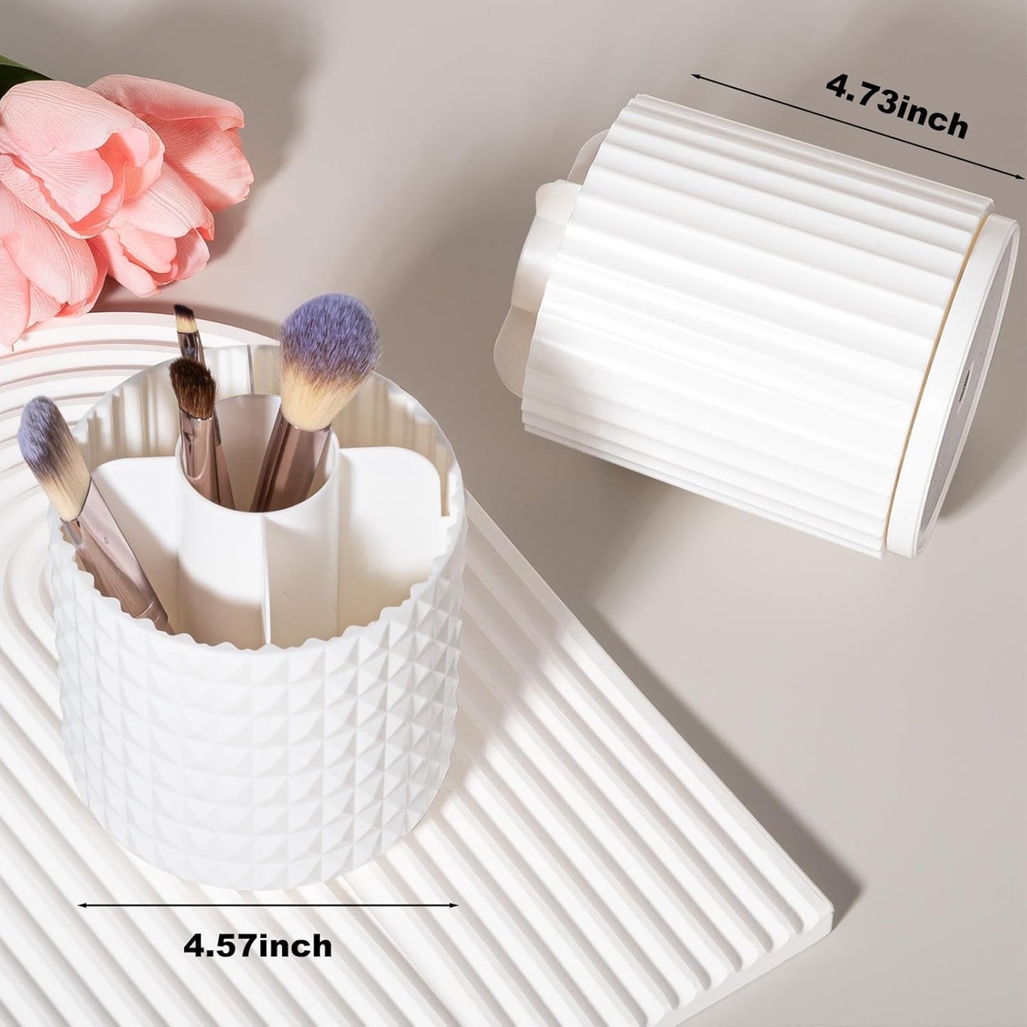 Anyoifax Makeup Brush Holder Organizer 360°Rotating Make Up Brushes Container for Vanity, Spinning Cosmetics Storage Cup, Masonite White
