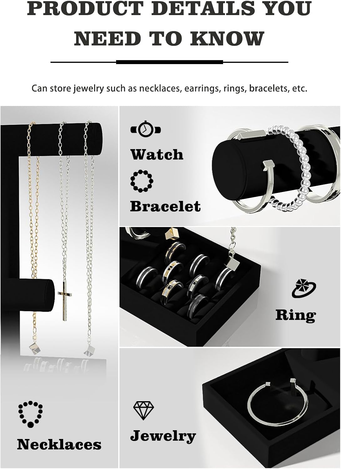 Bracelet and Necklace Holder,Velvet Jewelry Necklace Display Organizer Stand,bracelet Holder for Selling,Bracelet and Necklace Storage Tree (Style 2（Black）)