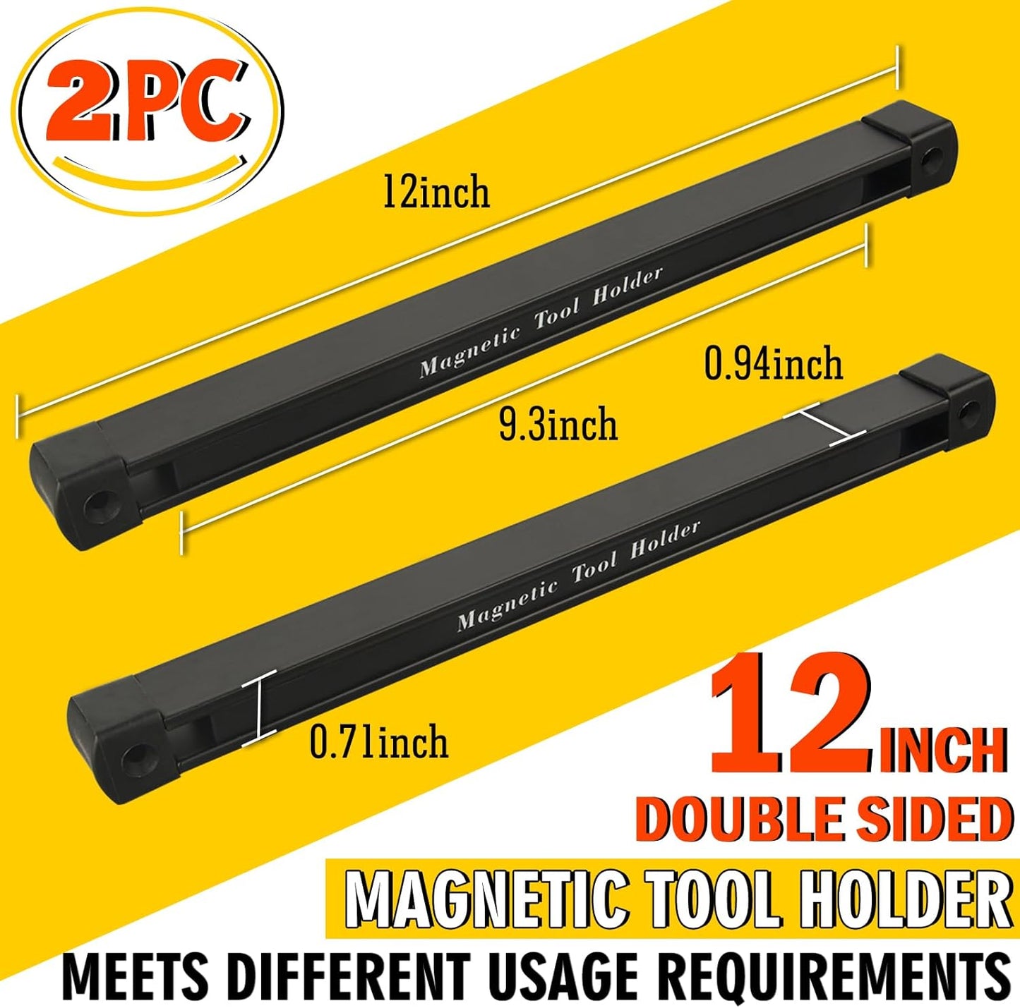 Double Sided Magnetic Tool Holder, 12 Inch Magnetic Tool Bar, Heavy Duty Wall Mount Strip with Ultra Strong Magnet for Garage, Workshop, Jobsite, Shed and Kitchen (2 Pack)