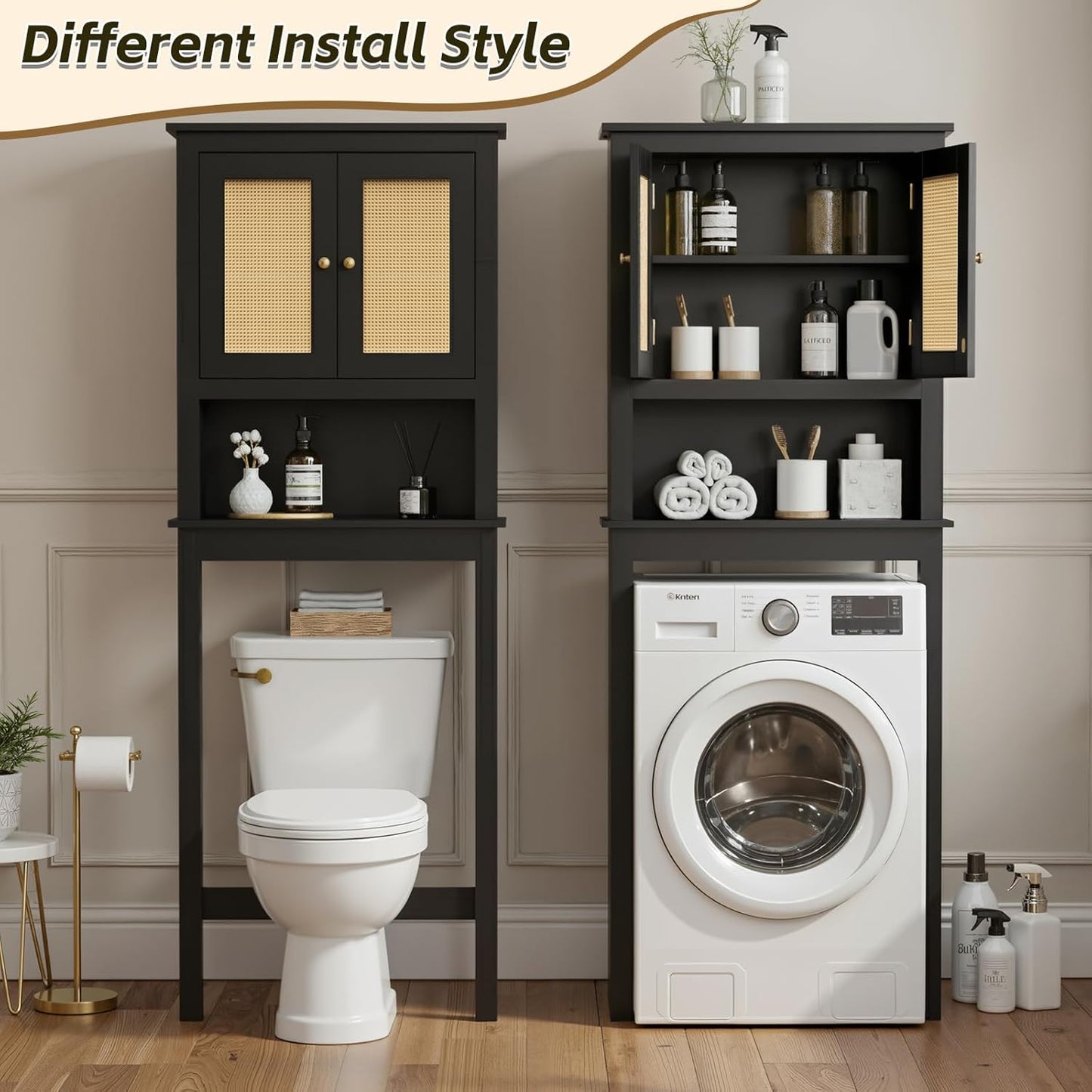 Over The Toilet Storage Cabinet, Behind Toilet Bathroom Organizer with Adjustable Shelves, Wooden Above Toilet Storage Shelf, Space Saver for Restroom, Bathroom, Laundry
