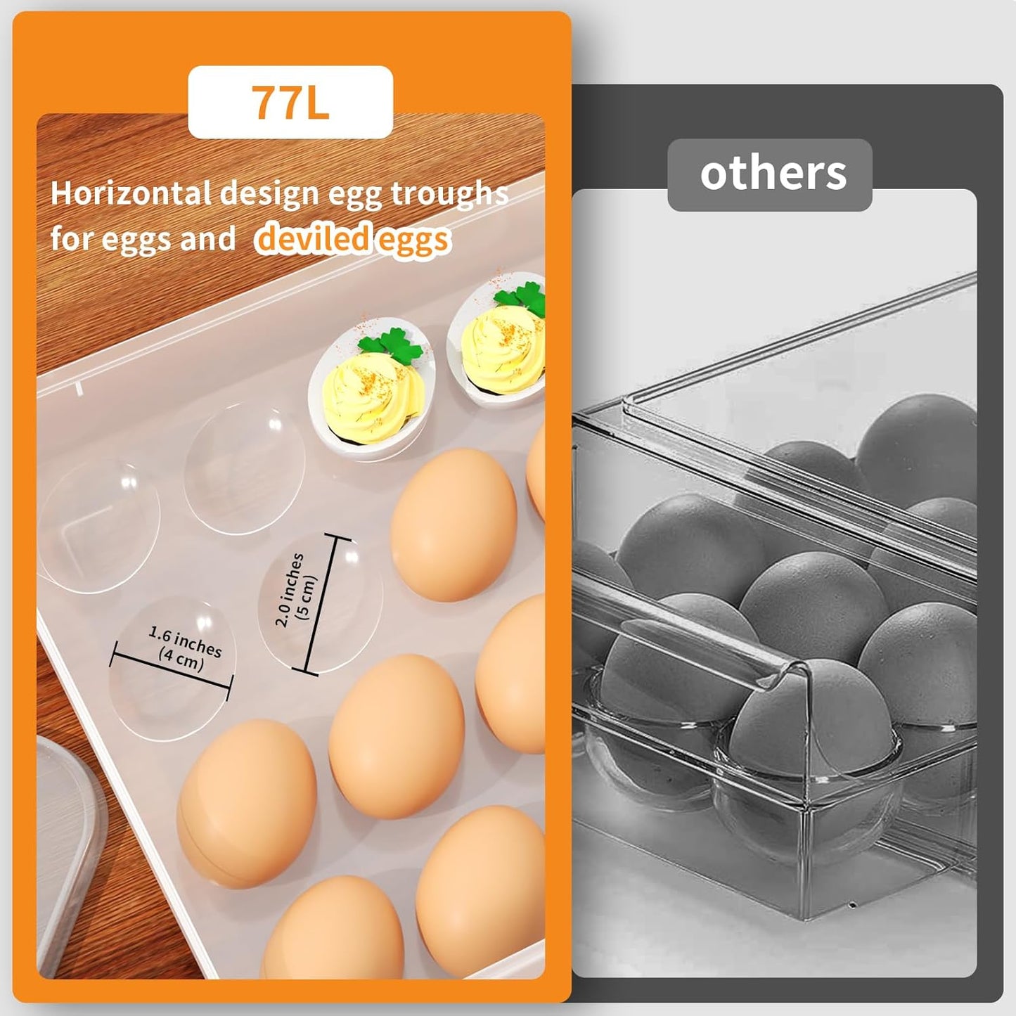 77L Deviled Egg Containers with Lid, (Set of 3), Plastic Egg Holder for Refrigerator for 72 Eggs, Clear Storage Deviled Egg Carrier Tray, Fridge Stackable Countertop Portable Egg Platter