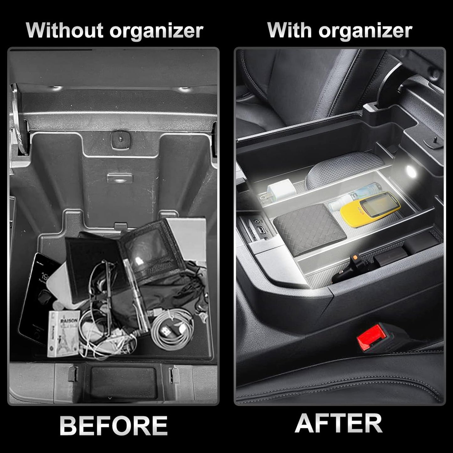 Center Console Organizer Compatible with 2019-2022 GMC Sierra/Chevy Silverado 1500 and 2020 2021-2023 Sierra/Silverado 2500HD/3500HD Accessories, Armrest Tray (Full Console w/Bucket Seats ONLY)