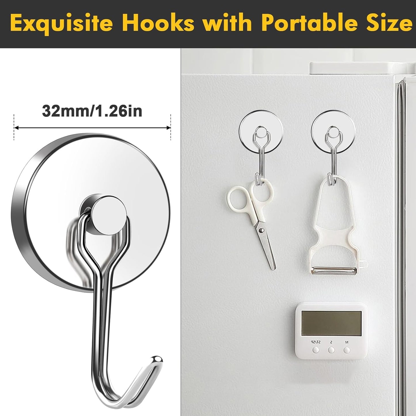 MIKEDE 120LB Magnetic Hooks, Neodymium Magnet Hooks for Hanging, Swivel Swing Magnetic Hook Heavy Duty, Strong Magnet with Hooks for Cruise, Kitchen, Camping, Door, Locker - 2 Pack