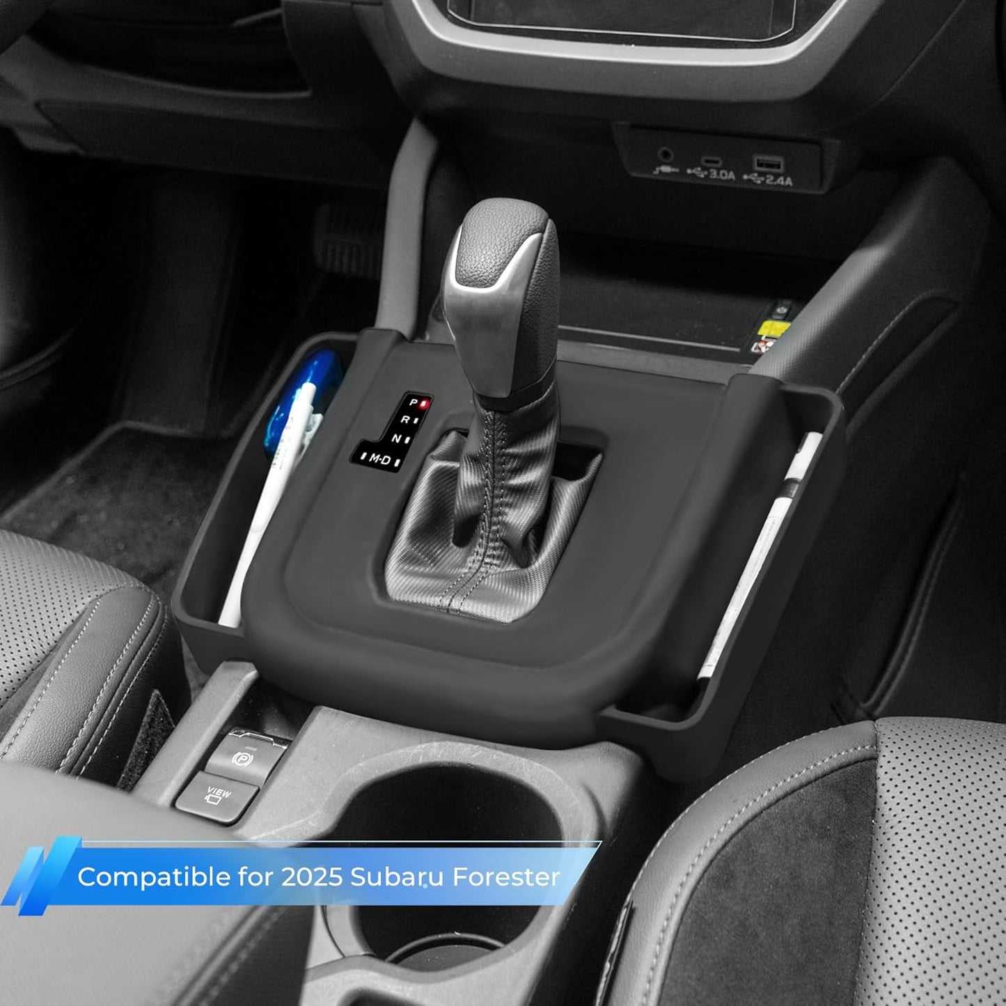Silicone Center Console Trim Cover Organizer for 2025–2026 Subaru Forester Premium/Sport/Limited/Touring Accessories, Anti-Scratch Gear Shift Panel Cover Protector with Side Storage Pockets (Black)