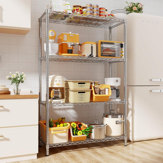 Storage Shelves Heavy Duty, 36" L x 14" W x 54" H Garage Wire Shelving Unit Loads 1400LBS, 4-Tier Adjustable Metal Industrial Utility Shelf Rack for Kitchen, Laundry Room, Pantry, Warehouse, Basement