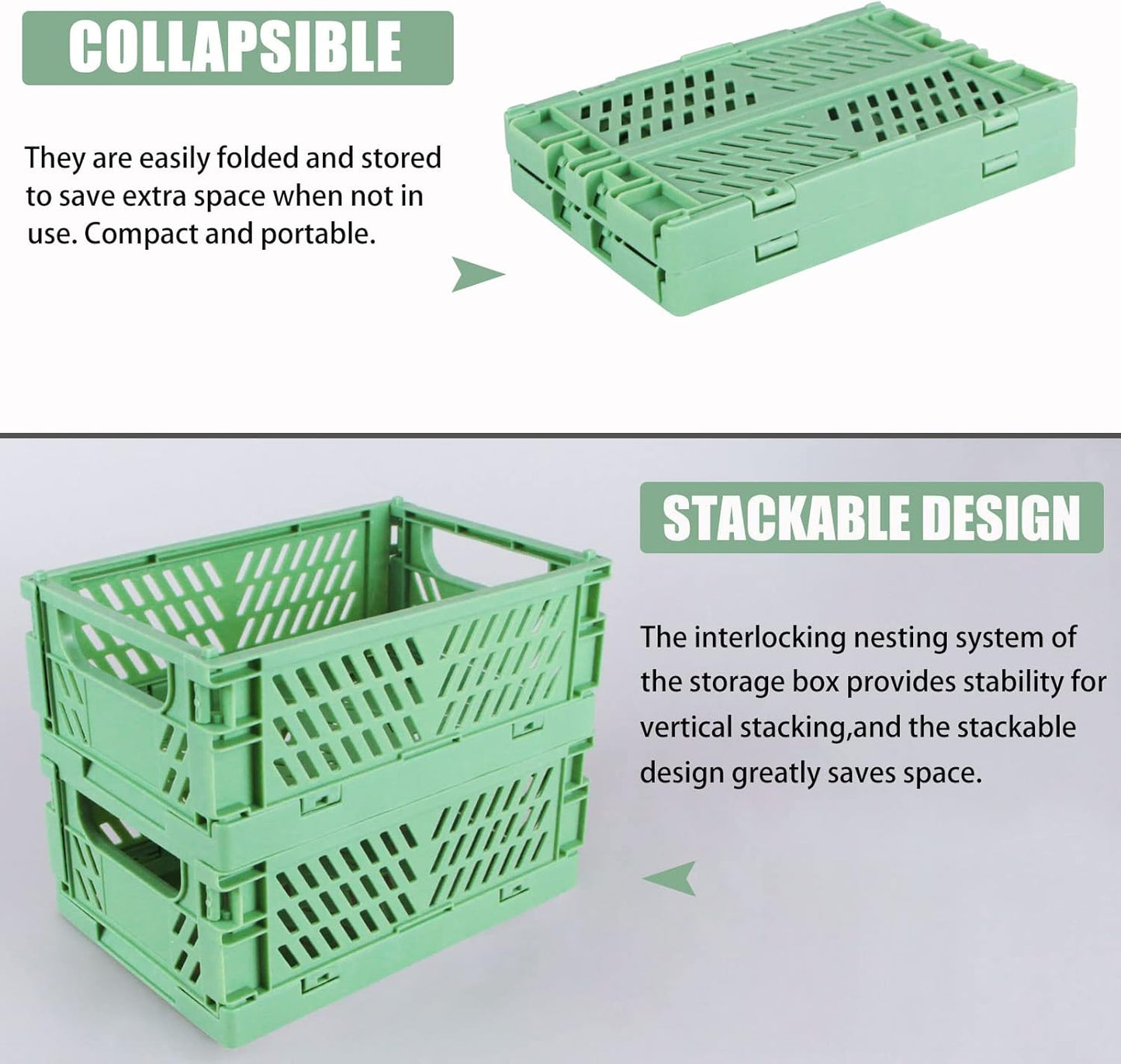 Tixill 2-Pack Mini Foldable Plastic Baskets for Organizing and Storage, Collapsible Storage Crate for Home Kitchen Bedroom Bathroom Office (9.8x6.5x3.8, Green)