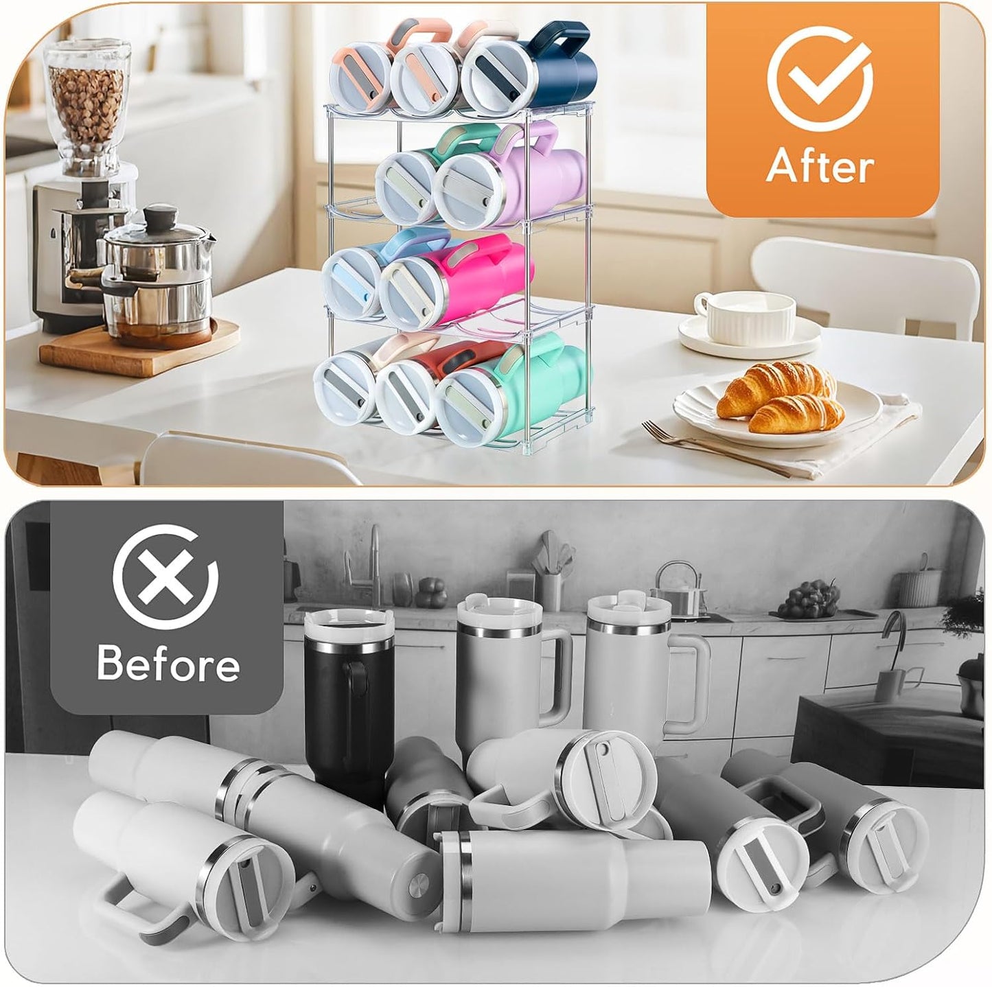 Water Bottle Organizer for Stanley 40 oz Tumbler, Stackable Tumbler Storage, 3 Pack Water Bottle Organizer for Cabinet, Pantry Kitchen Storage & Organization for Stanley Cup - Hold 9 Bottles