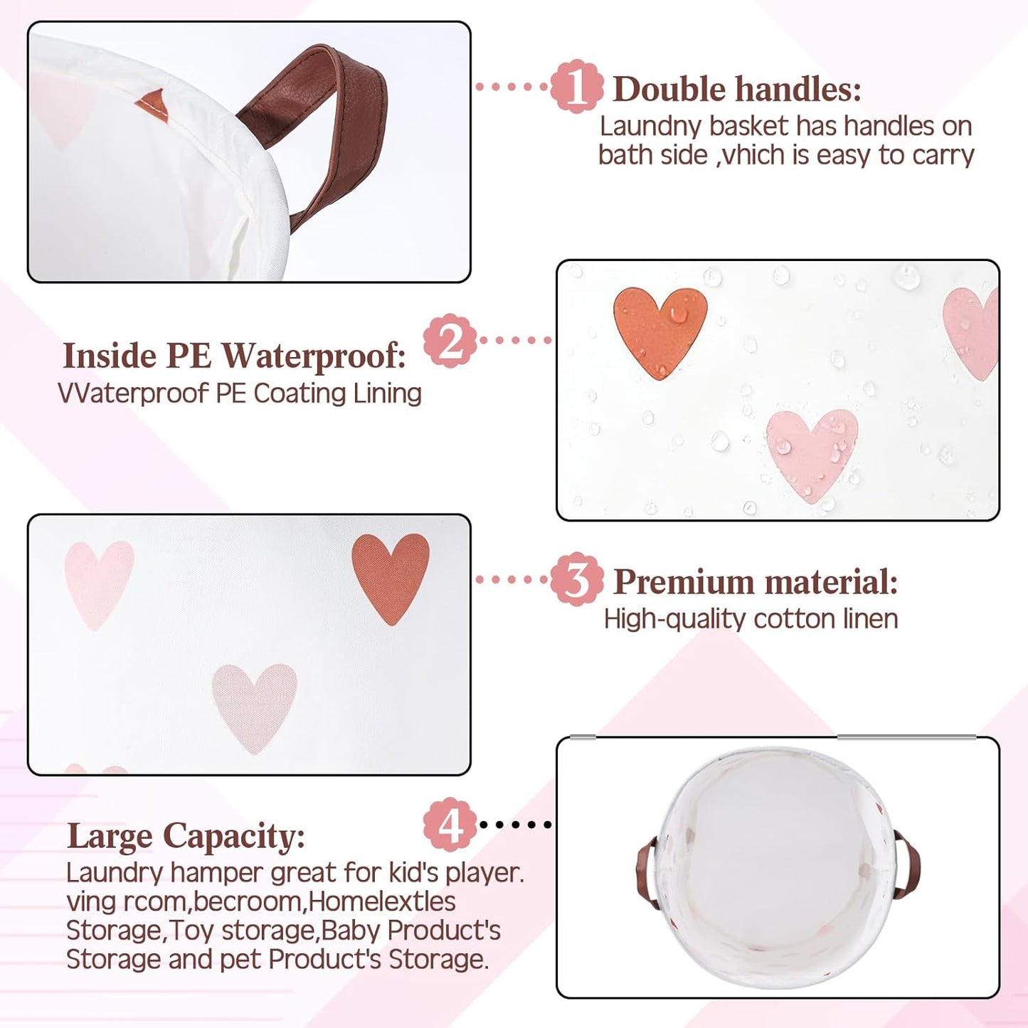 Patelai 3 Pieces Large Laundry Hamper Round Collapsible Organizer Storage Bin Waterproof Foldable Dirty Clothes Laundry Basket for Home Bathroom(Rainbow)