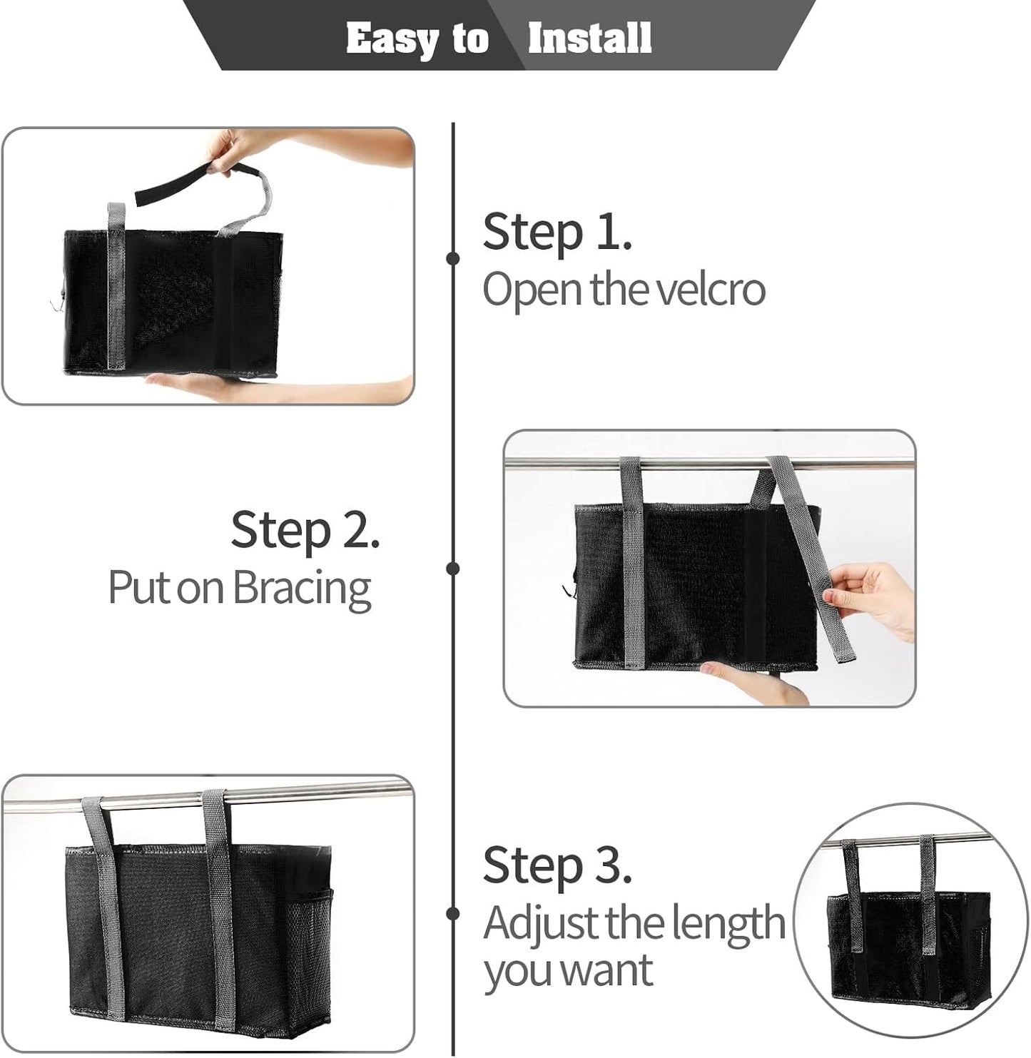 Bseash Bunk Bed Organizer, Bedside Caddy Hanging Bed Organizer Storage Bag with 4 Pockets and 2 Hooks, for College Dorm Rooms Bed, Hospital Bed, Baby Bed Rails, 600D Oxford Cloth (Black)