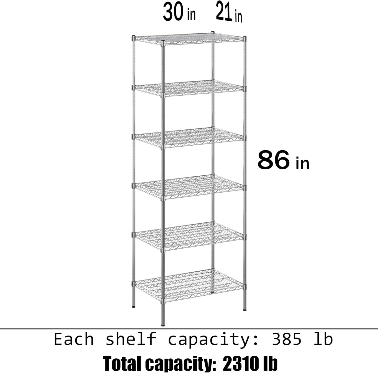 21" Deep x 30" Wide x 86" Height Wire Shelving Kit | 6-Tier | NSF Commercial Storage Rack Unit