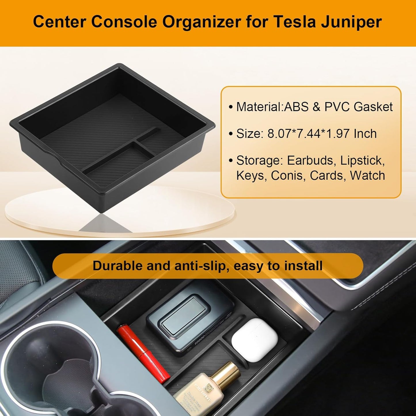 5PCS Center Console Organizer Tray for Tesla Model Y Juniper 2025 2026 Accessories Underseat Armrest Storage Cup Holder Hidden Compartment for Family Travel Kids Daily Commute Road Trips