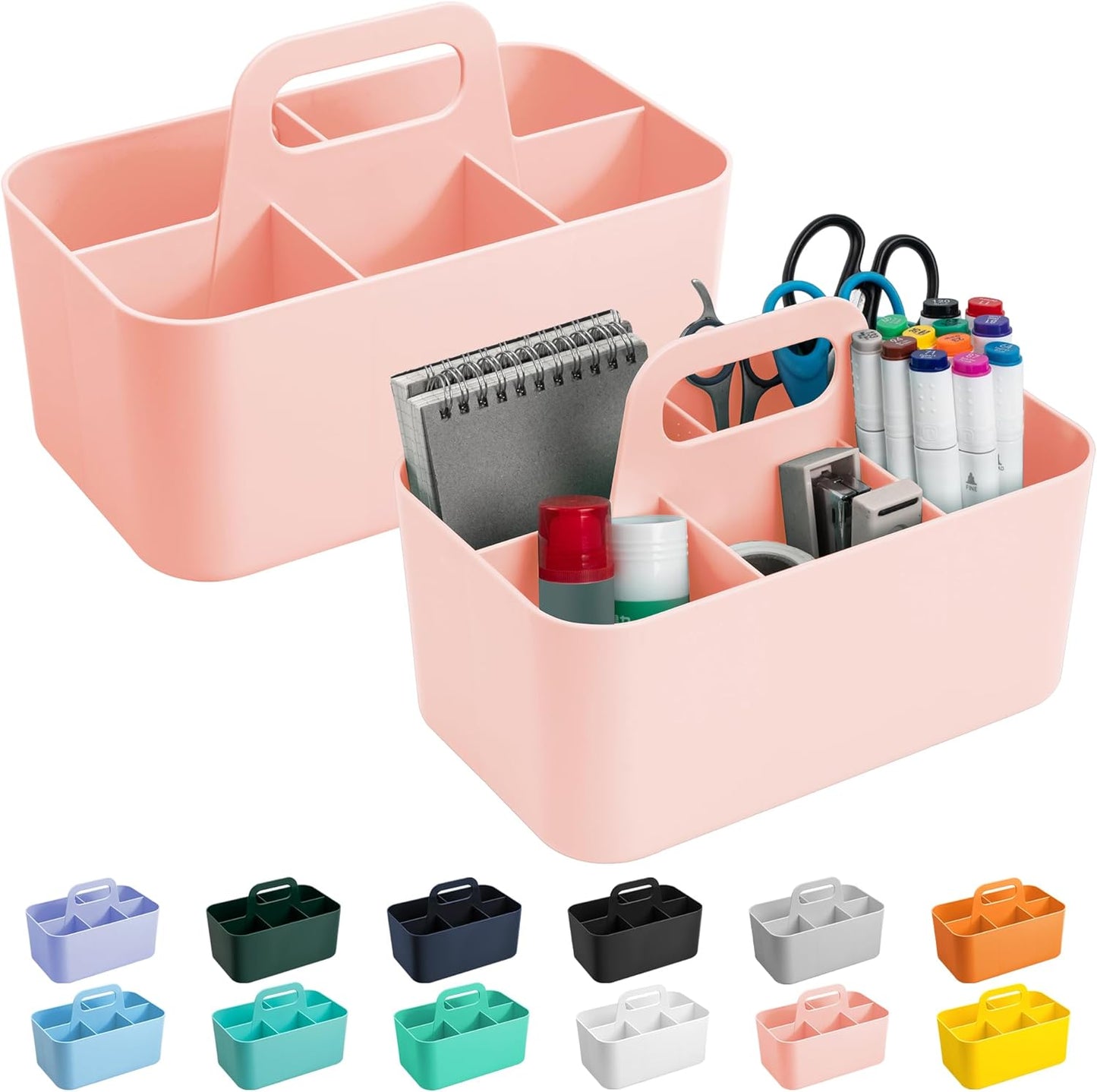 Tiawudi 2 Pack Caddy Organizer with Handle, Portable Plastic Caddy, Storage Organization for Cleaning, Bath, Makeup, Art, Craft, Stationery, Classroom and Office, Tote Organizer