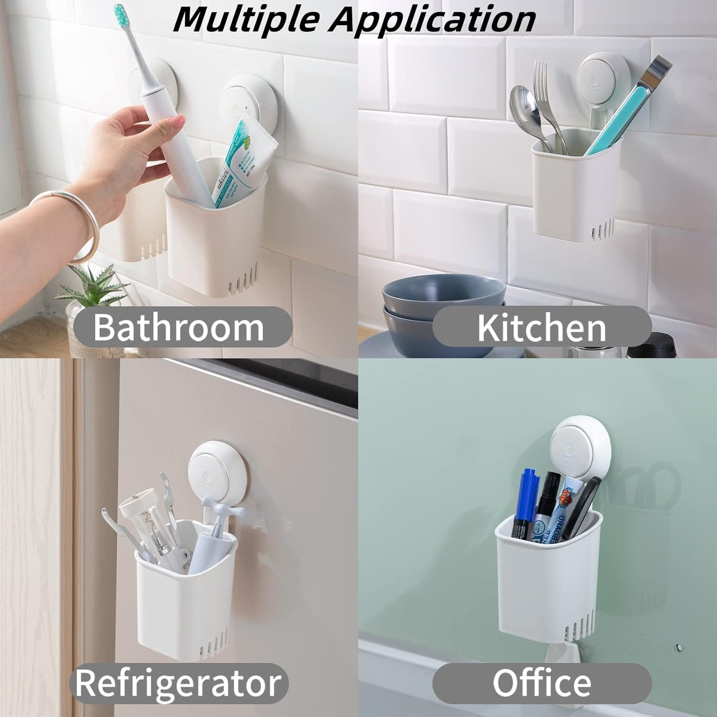 LEVERLOC Powerful Suction Toothbrush Holder, Removable Drill-Free Wall Shower Holder for Toothbrush, Toothpaste, Razor, Self-draining Suction Cup in Shower, Kitchen Tableware Organizer, White, 2 Pack