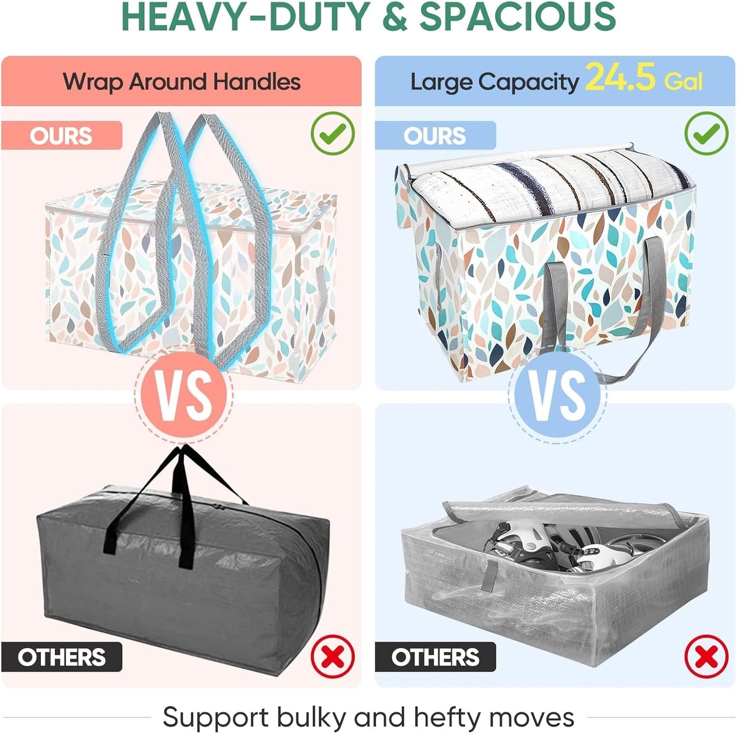 BALEINE 2-Pack Oversized Moving Bags with Reinforced Handles, Heavy-Duty Storage Tote for Clothes, Moving Supplies (Mosaic, 2-Pack)