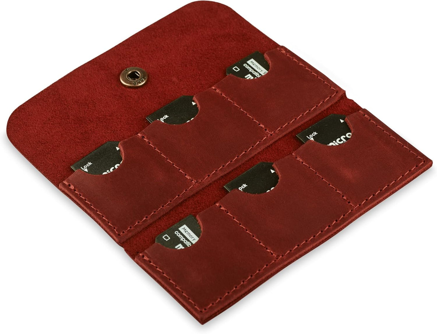 Cognac Leather SD Card Holder - Micro SD & Memory Card Organizer & Storage Case for Travel