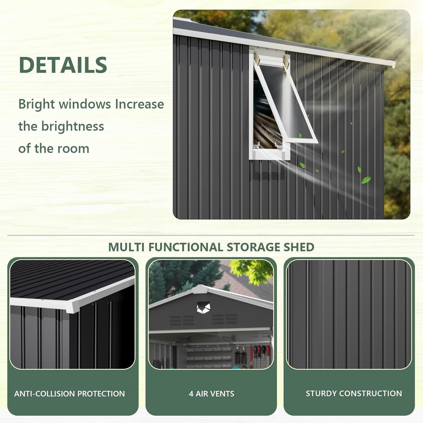 10x8 FT Metal Storage Shed,Outdoor Storage Building with Lockable Doors & 1 Vented Clear Window,Large Backyard Sheds,Waterproof Outside Storage Sheds