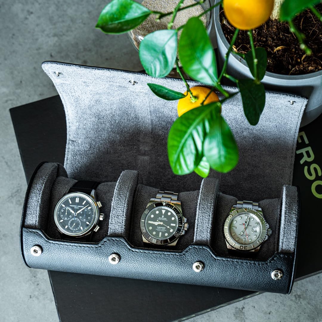 DailyWatch | Personalized Watch Roll Travel Case For 3 Watches - Handmade Genuine Leather Travel Case With Custom Engraving of Name or Initials -
