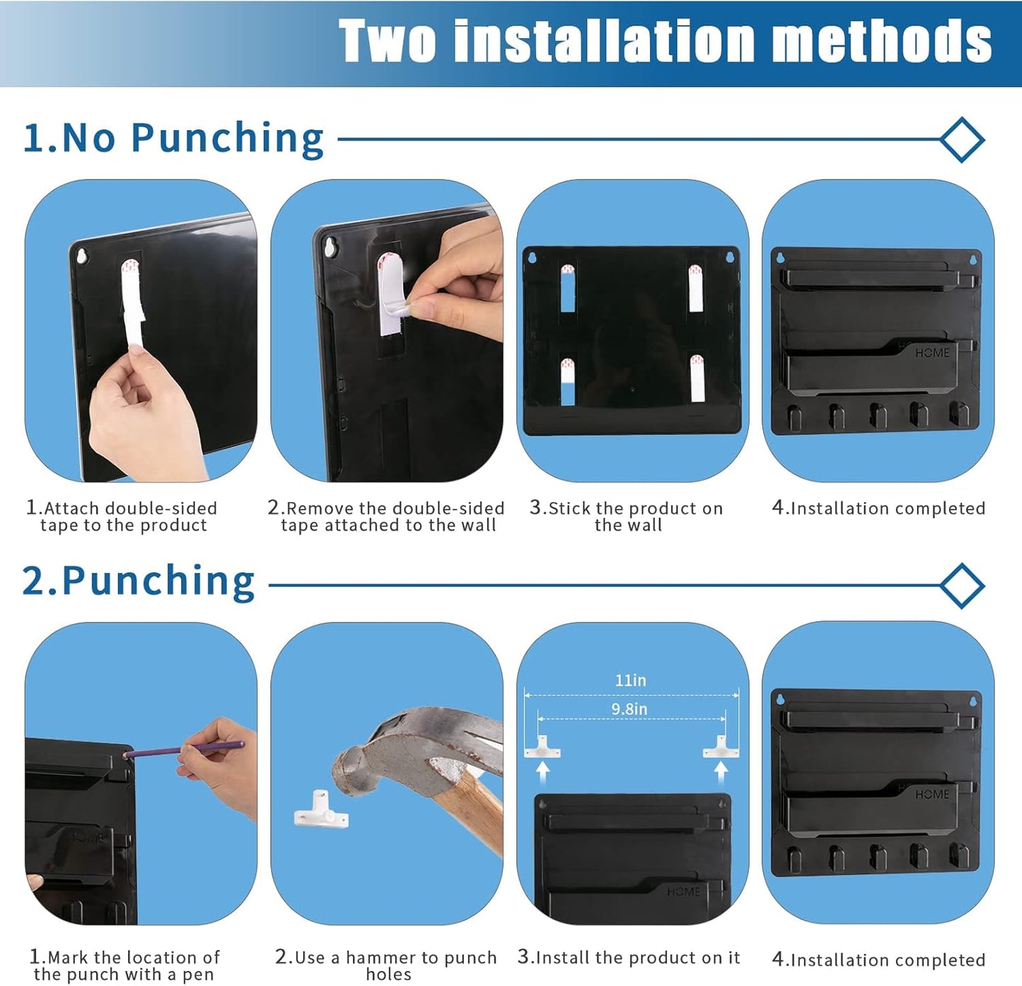Bedside Wall Mount Shelf, Adhesive Bedside Organizer for Remote、Phone、Glasses. Bedside Accessories Storage suitable for College Dorm 、bunk bed 、 Bedroom、Rv（Black）