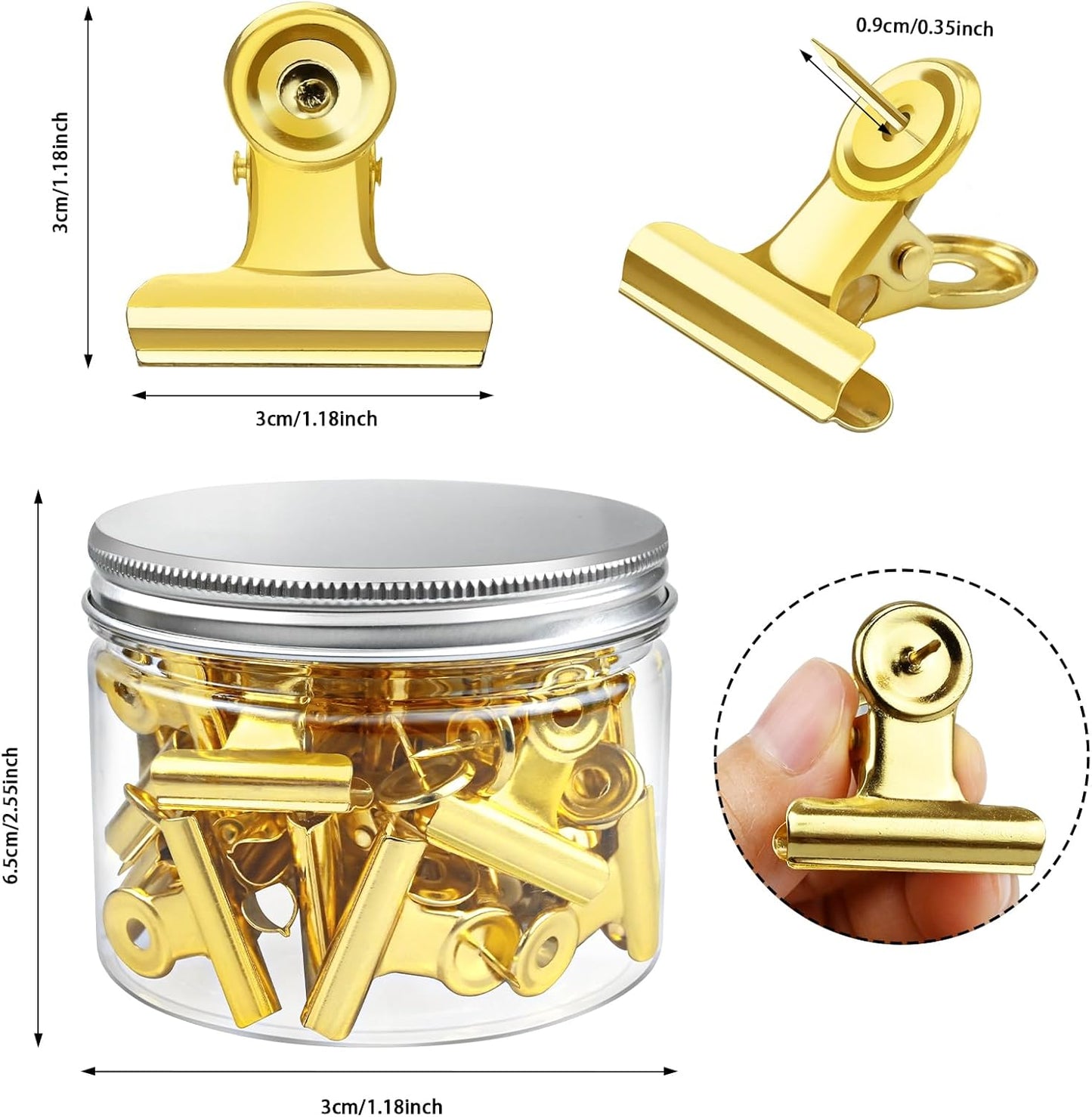 30 Pieces Push Pins Clips Gold Thumb Tacks with Clips for Cork Boards, Bulletin Boards