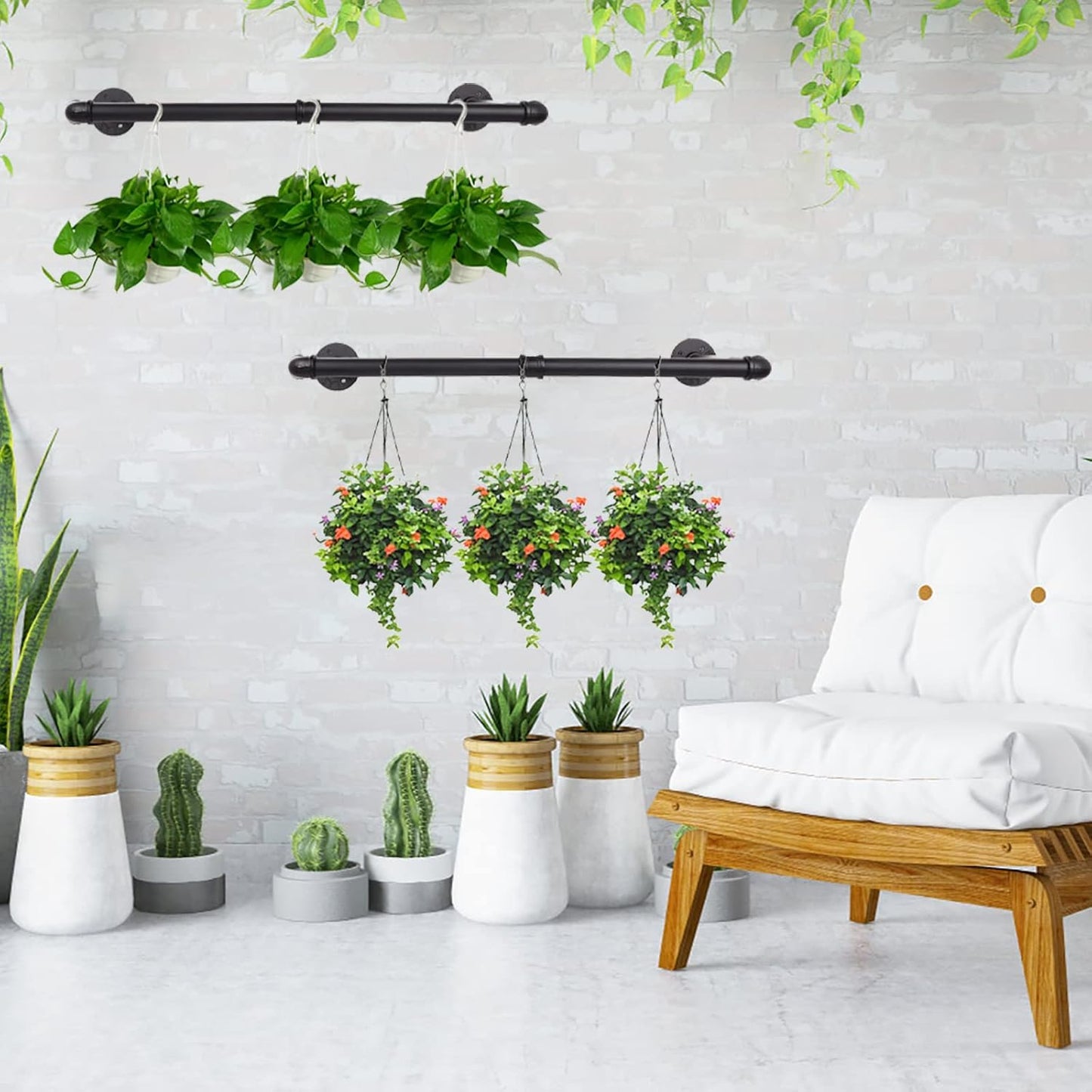 48” Wall Mounted Clothes Rack, Industrial Pipe Black Iron Garment Bar, Heavy-Duty Detachable Clothing Rod, Multi-Purpose Metal Wall display Hanging Pole for Closet Storage, Laundry Room 2 Base