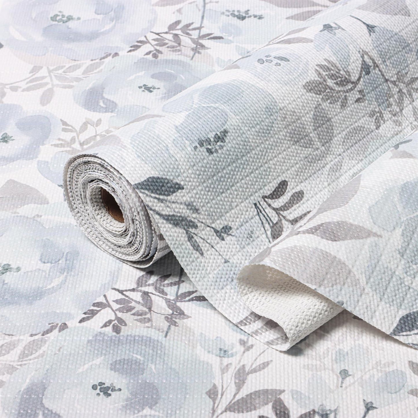 Blue Floral Shelf and Drawer Liner for Kitchen,12IN x 20FT Non-Adhesive and Strong Non-Slip Peony Cabinet Drawer Liners for Kitchen Shelf, Waterproof Cupboard Liners,Easy to Clean