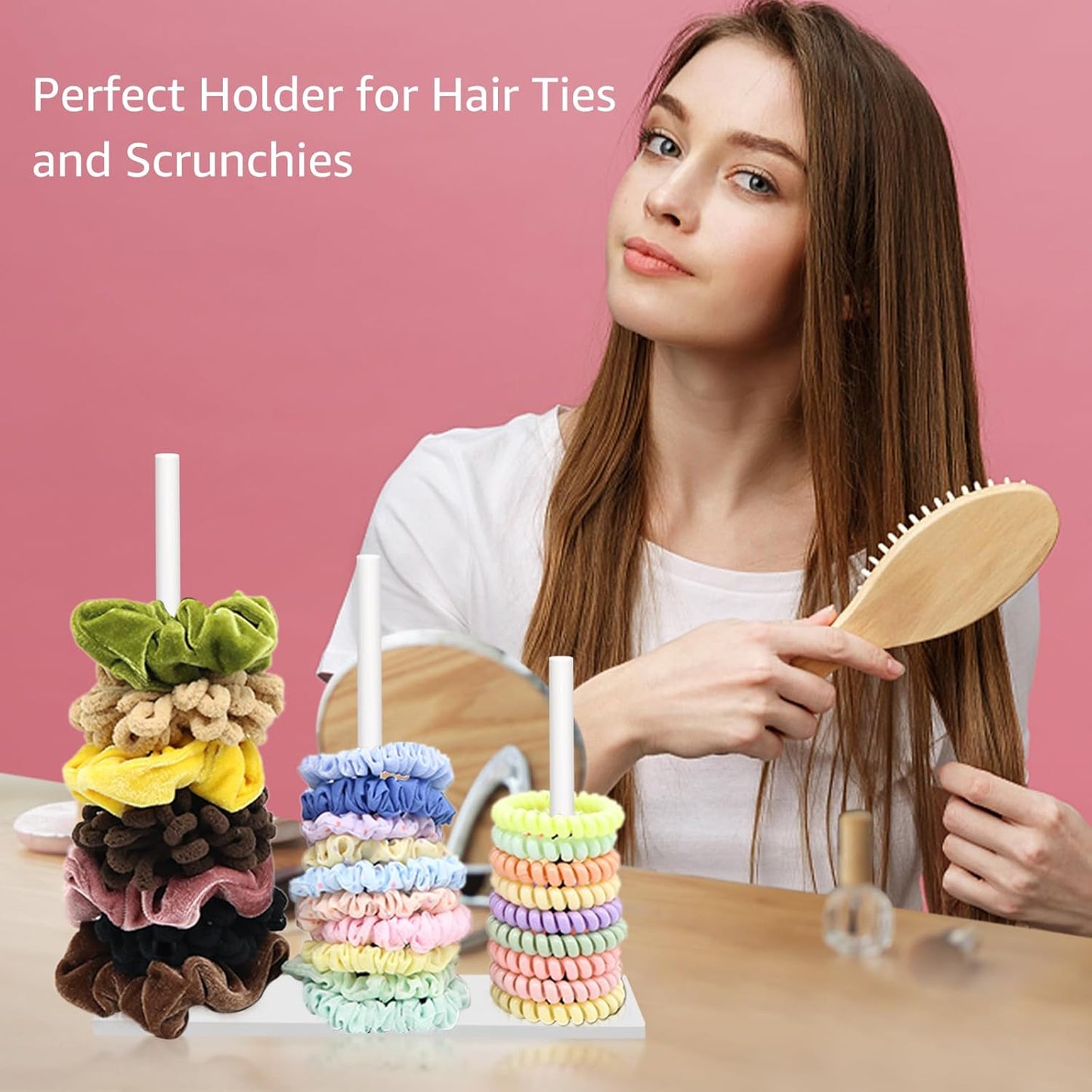 SMUK 3-Tiers Acrylic Scrunchie Holder Organizer, White Hair Tie Holder Stand for Women Teen Girls Scrunchie Storage Scrunchy Hair Accessories Organizer